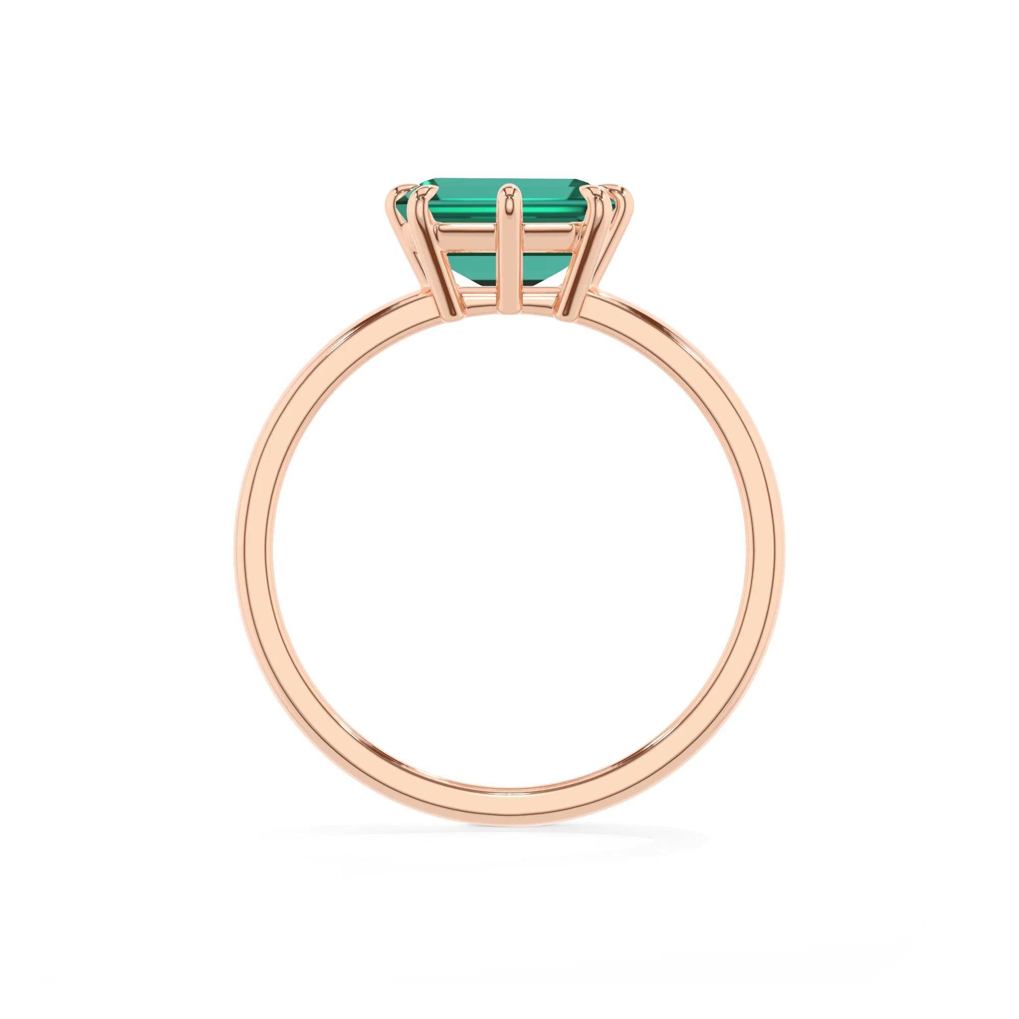 lab grown emerald octogon cut solitaire rings in rose gold