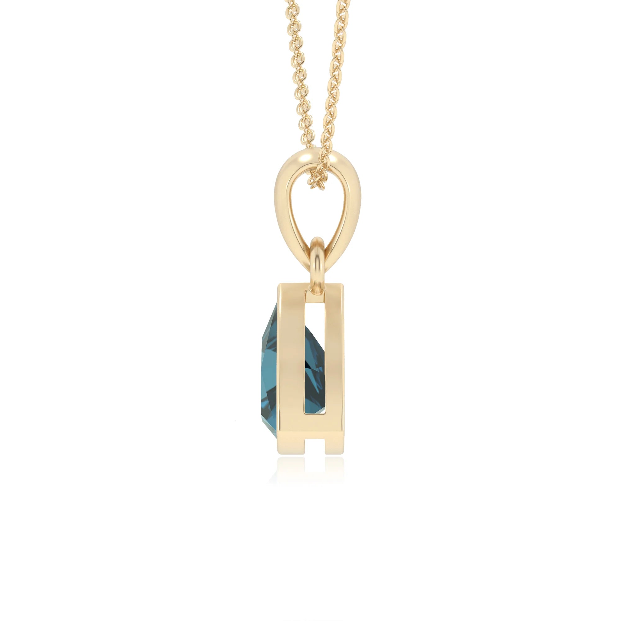 natural london-blue-topaz trillion solitaire necklaces in yellow gold