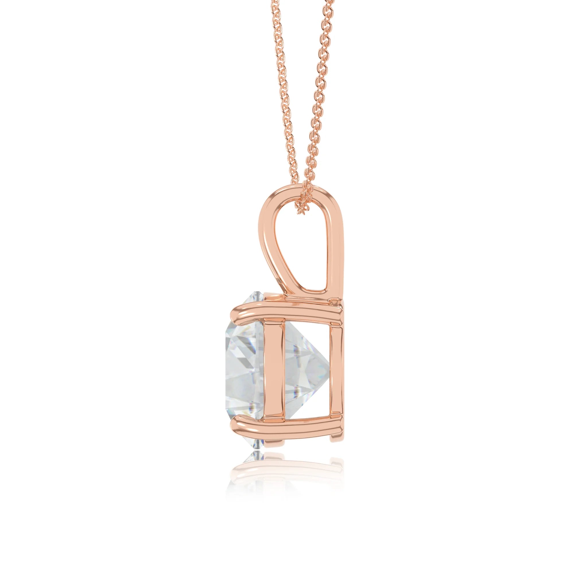 lab grown moissanite round solitaire necklaces in rose gold
