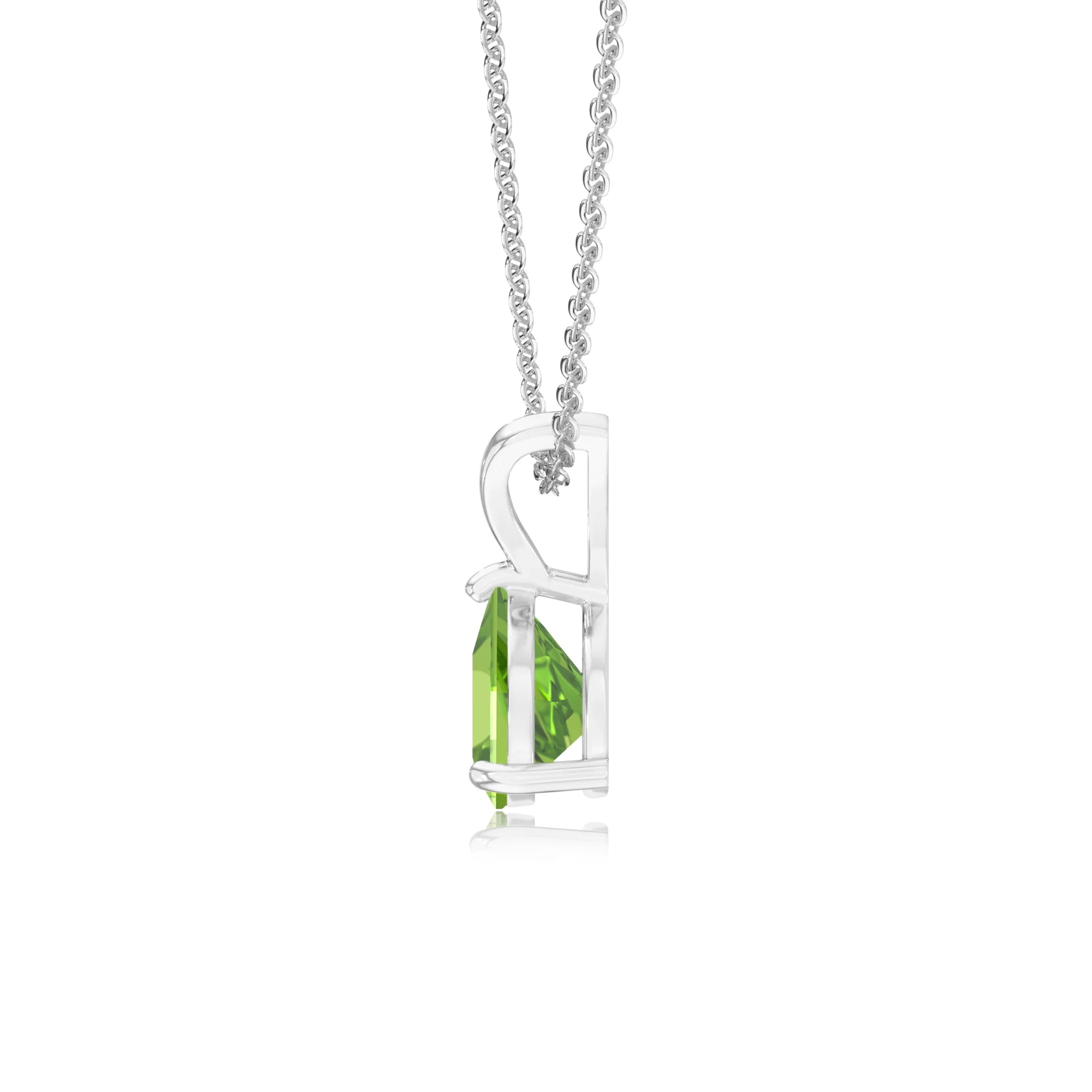 natural peridot trillion solitaire v-bale necklaces in white gold
