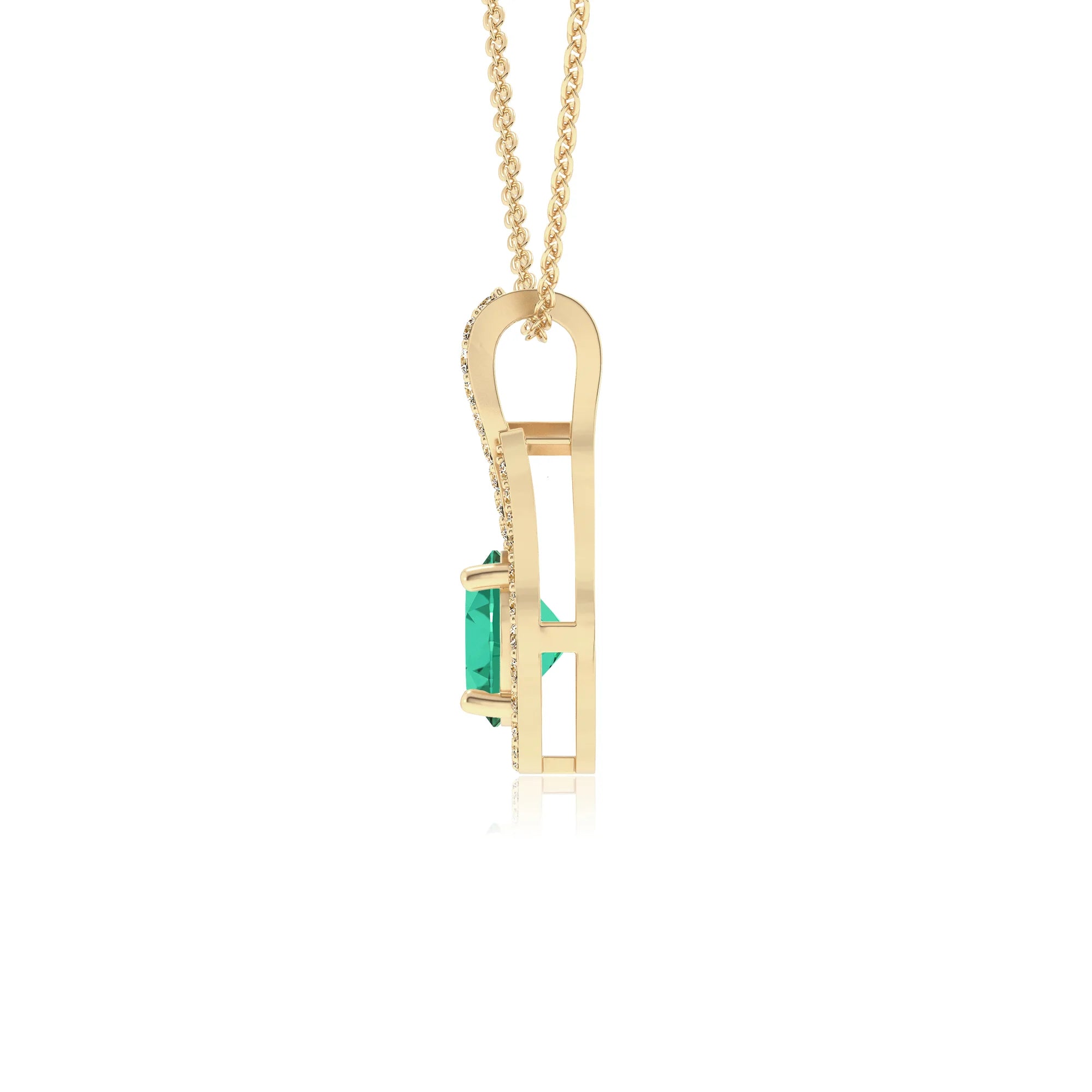 lab grown emerald round solitaire necklaces in yellow gold