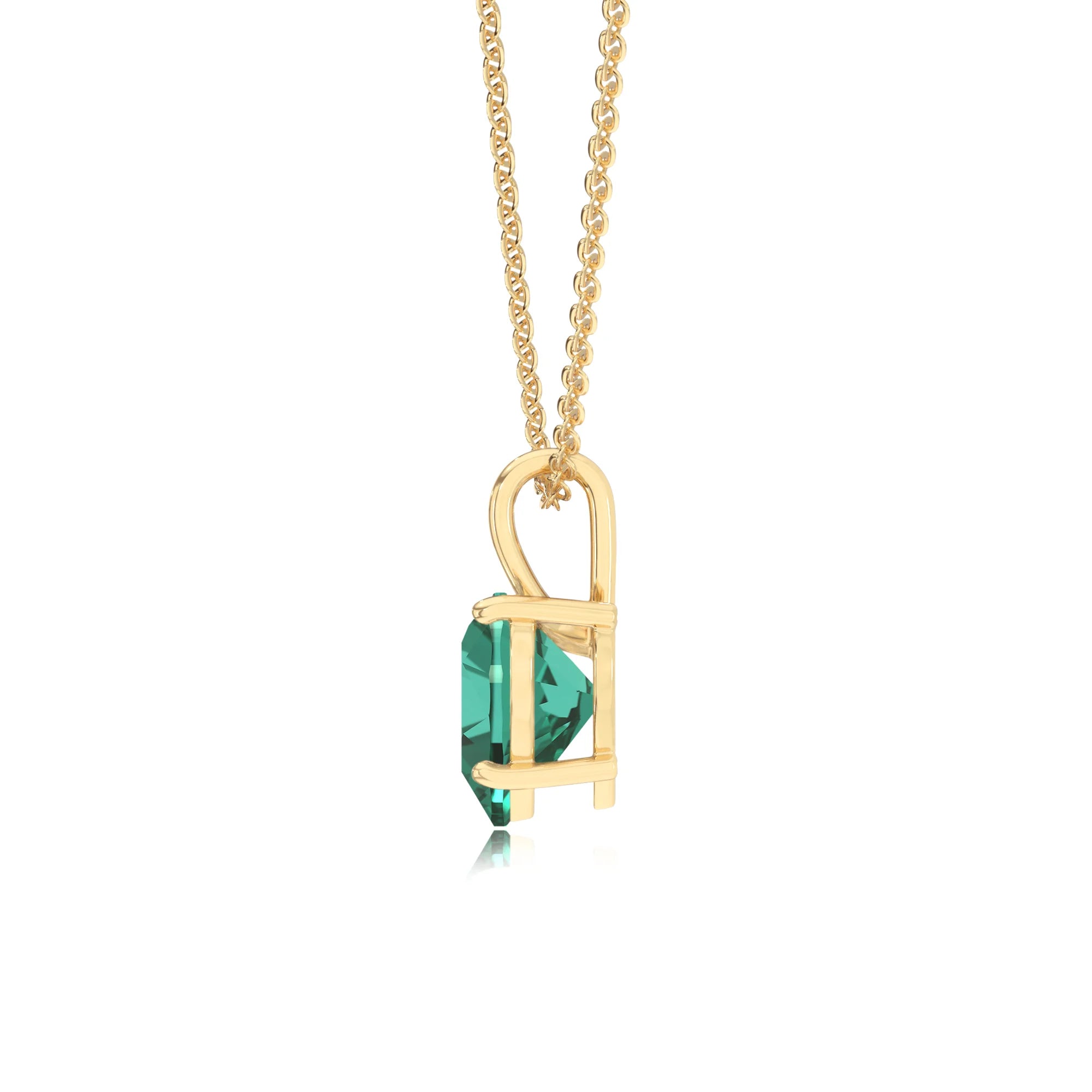lab grown emerald heart solitaire necklaces in yellow gold