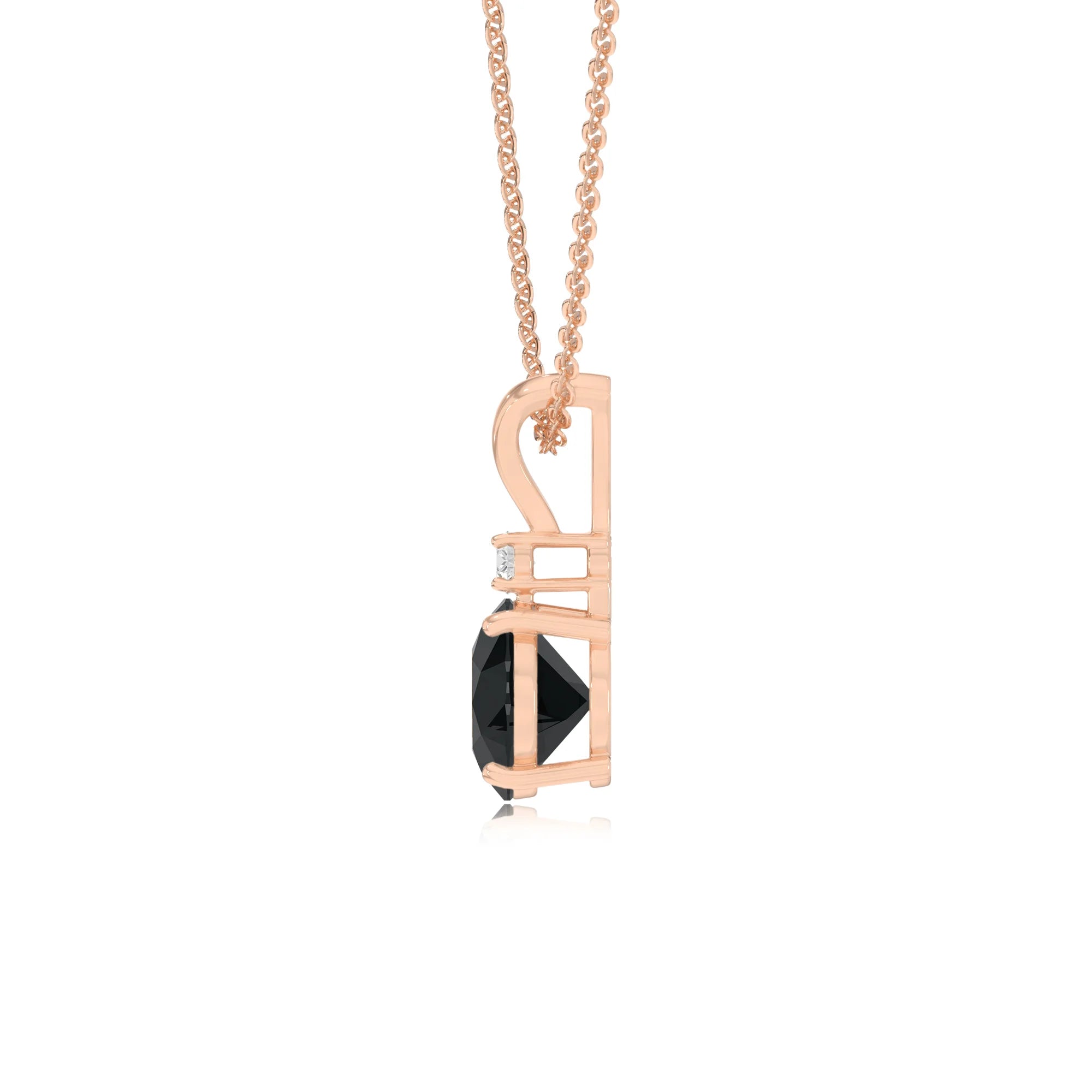 natural black-onyx round solitaire v-bale necklaces in rose gold