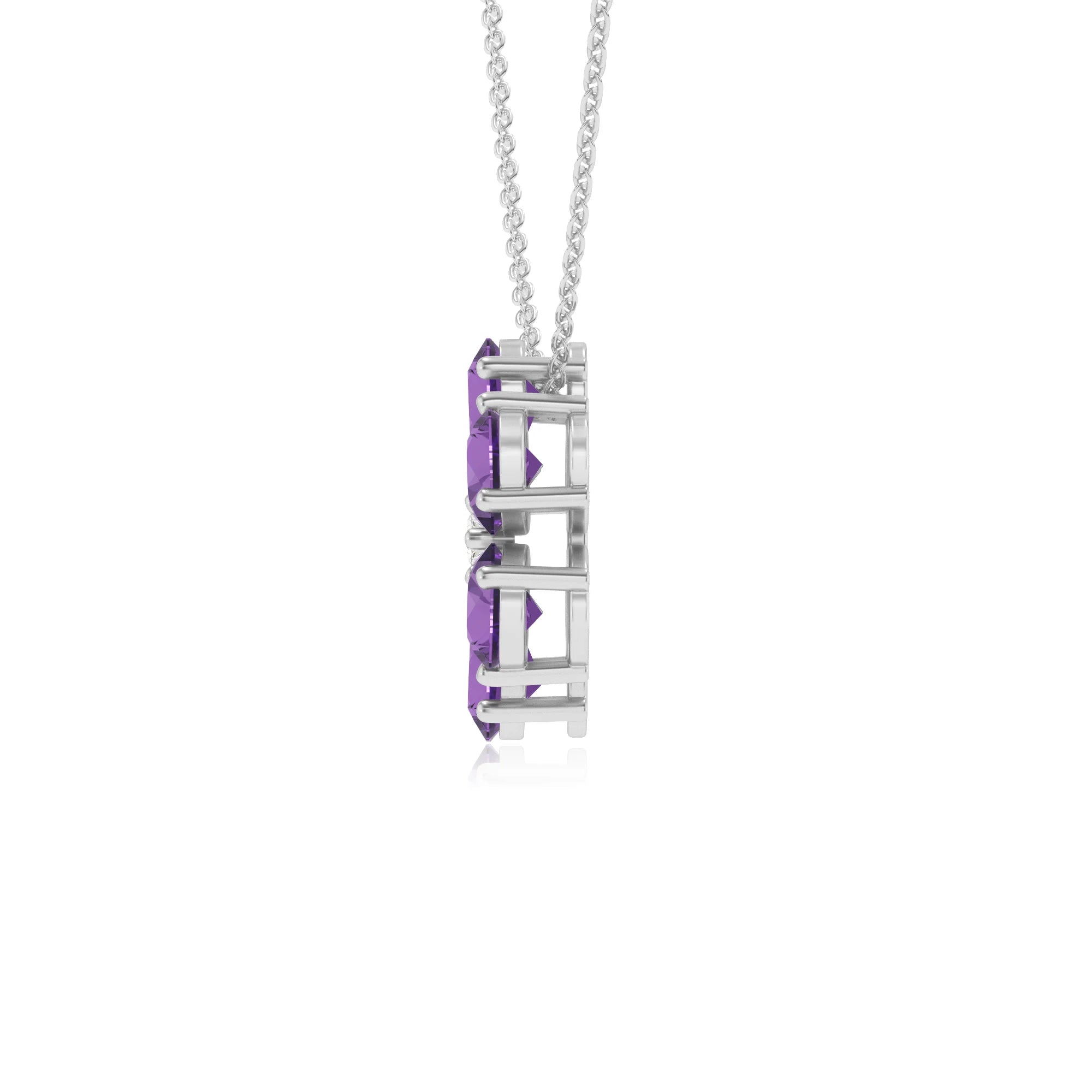 lab grown amethyst pear solitaire necklaces in white gold