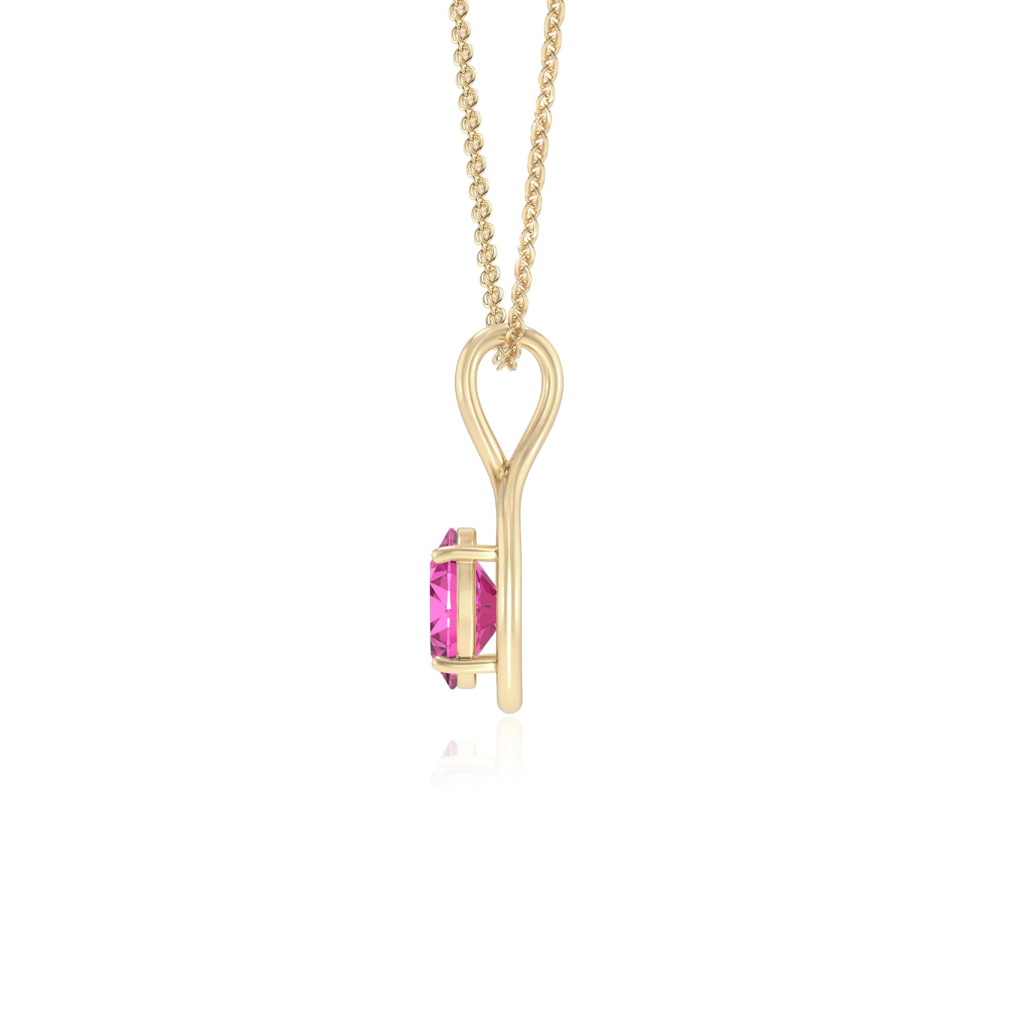 lab grown pink-sapphire oval solitaire necklaces in yellow gold