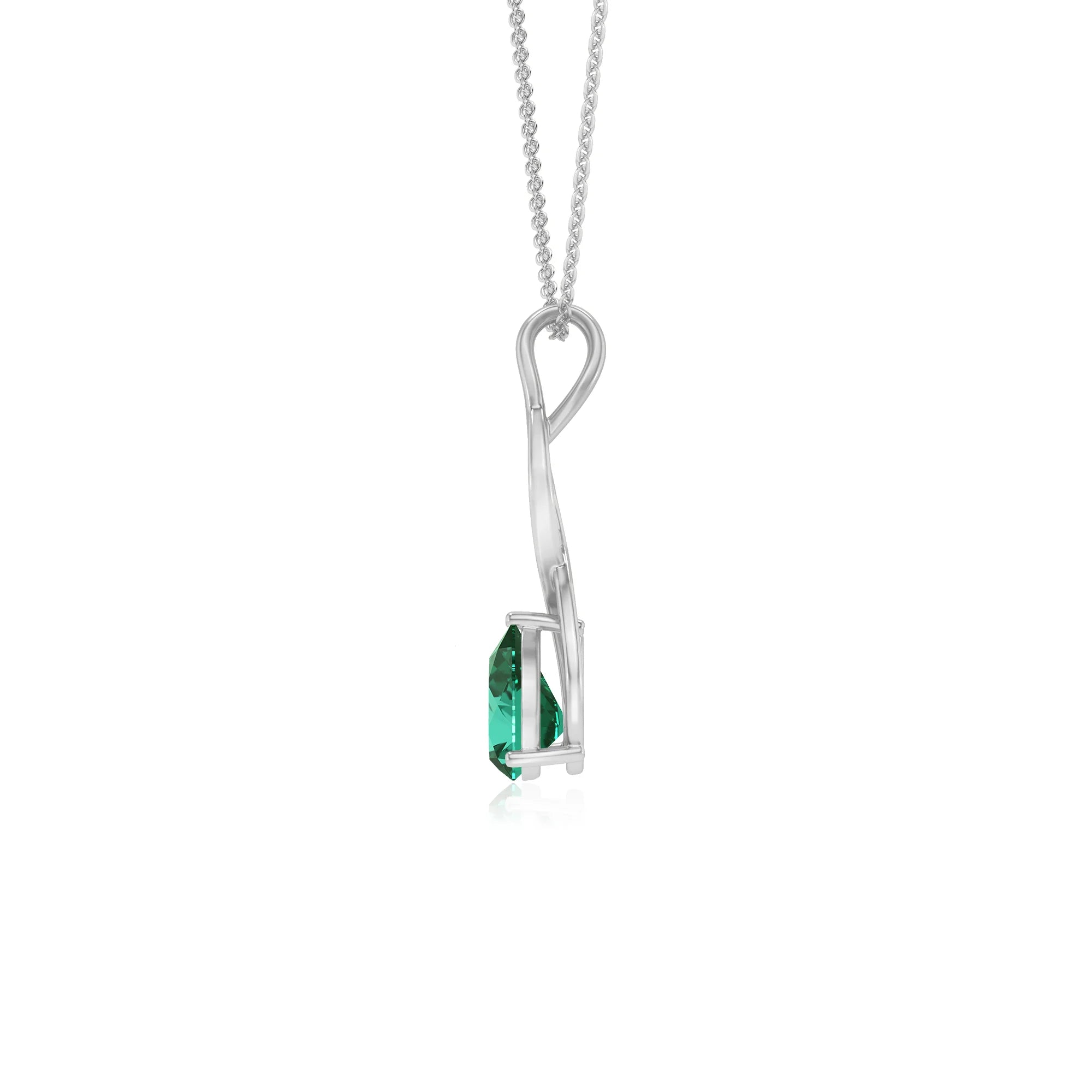 lab grown emerald pear solitaire necklaces in sterling silver