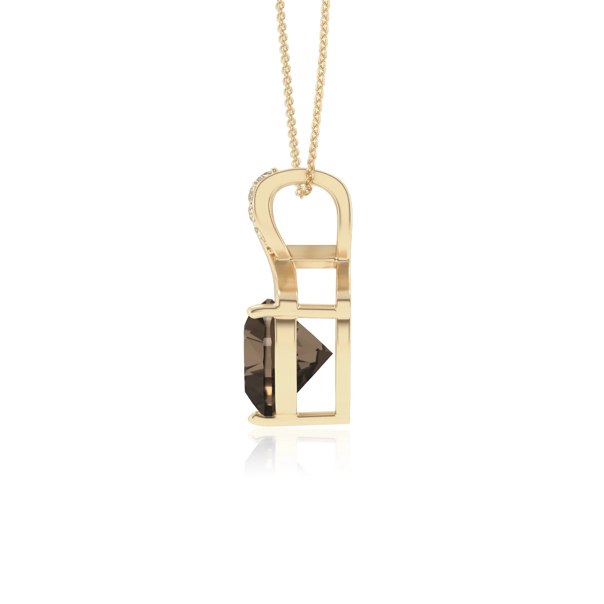 natural smoky-quartz heart solitaire necklaces in yellow gold