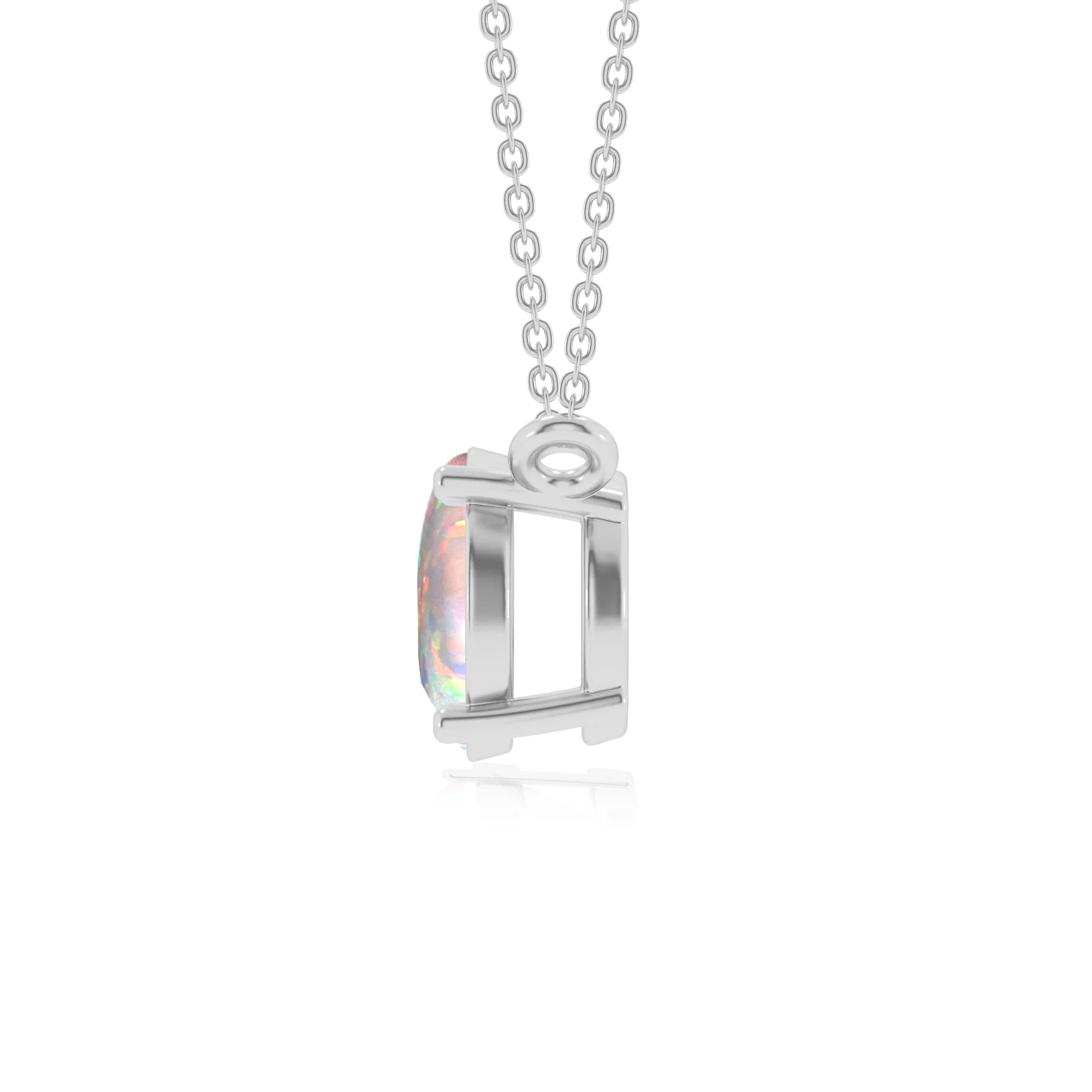 lab grown opal round solitaire necklaces in white gold