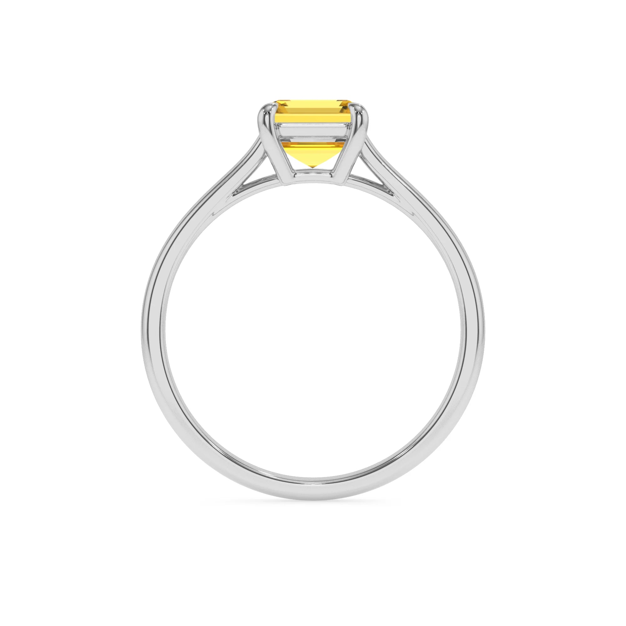 lab grown yellow-sapphire emerald cut solitaire rings in platinum