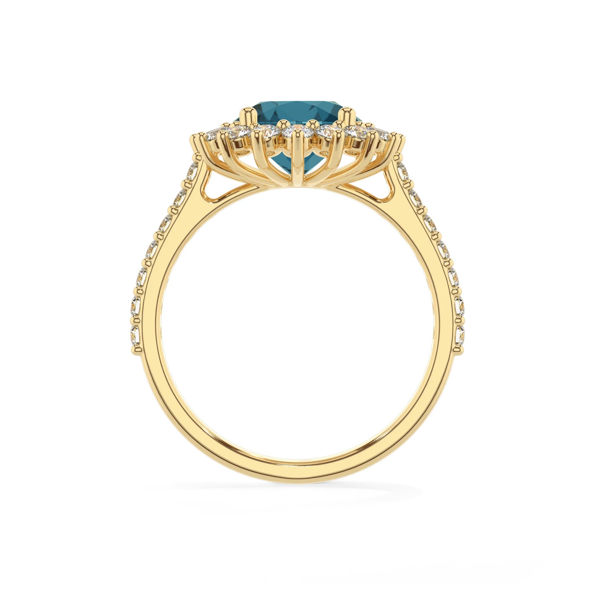 natural london-blue-topaz round solitaire rings in yellow gold