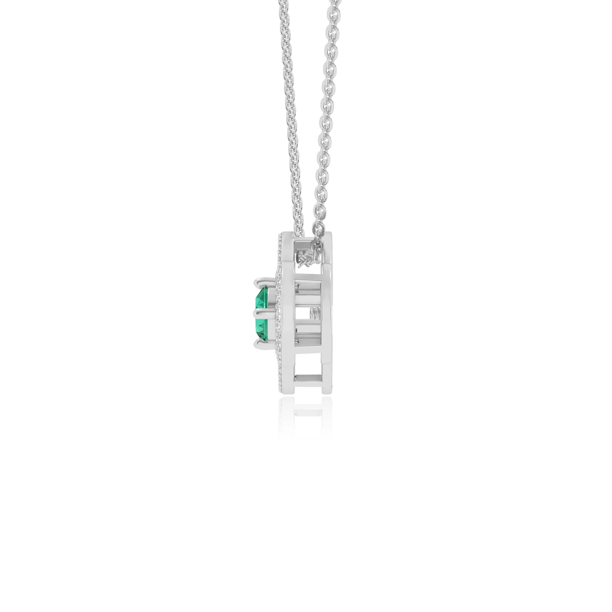 lab grown emerald round solitaire necklaces in platinum