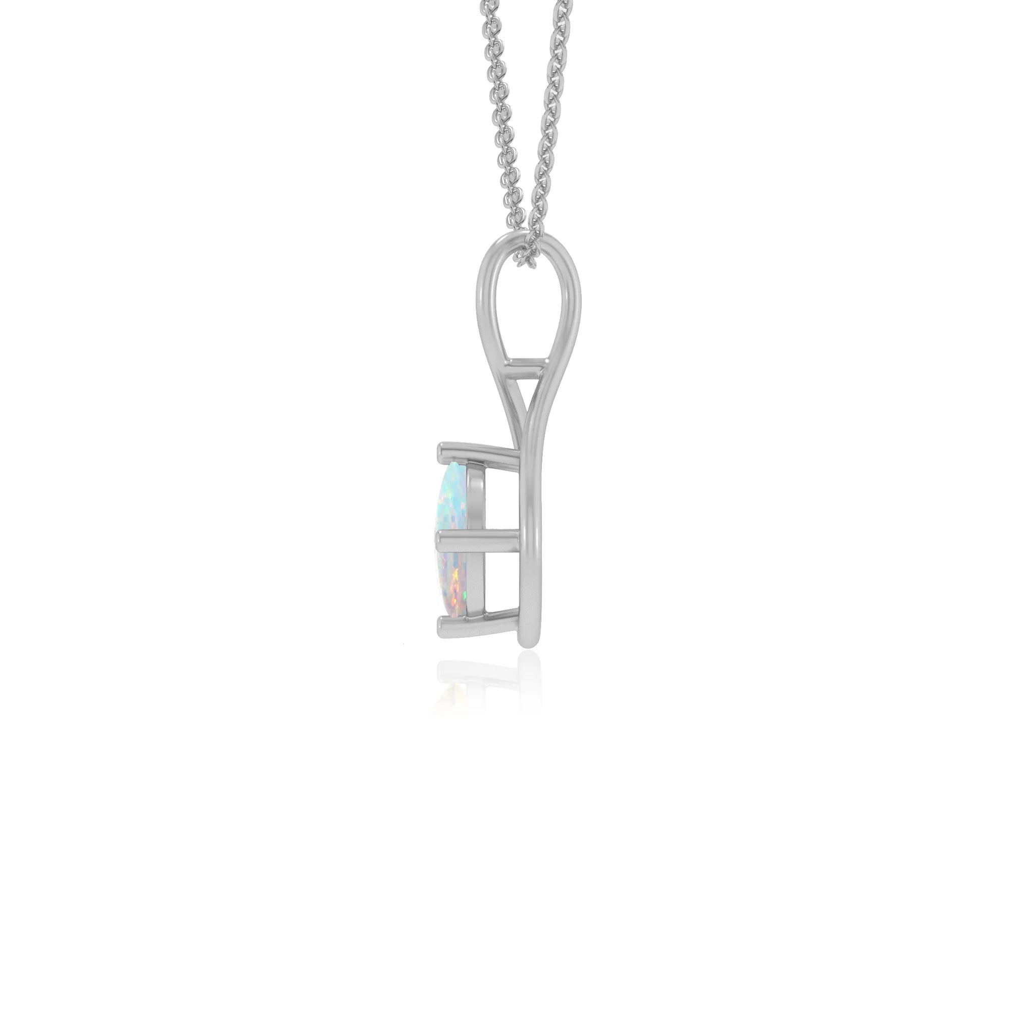lab grown opal round solitaire necklaces in white gold
