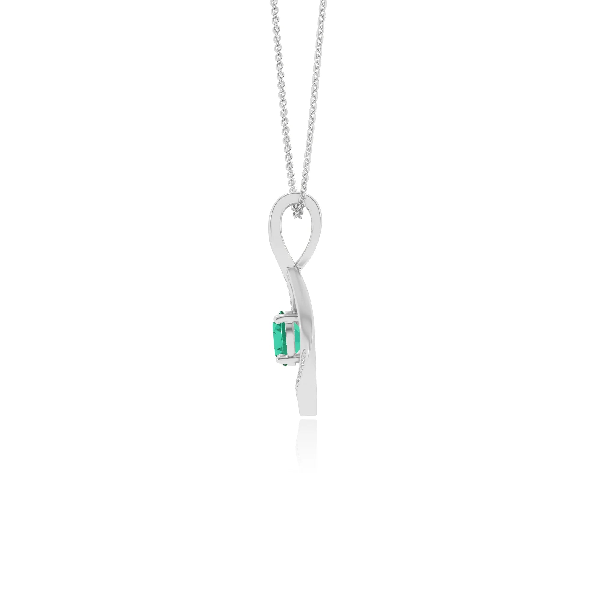 lab grown emerald round solitaire necklaces in platinum
