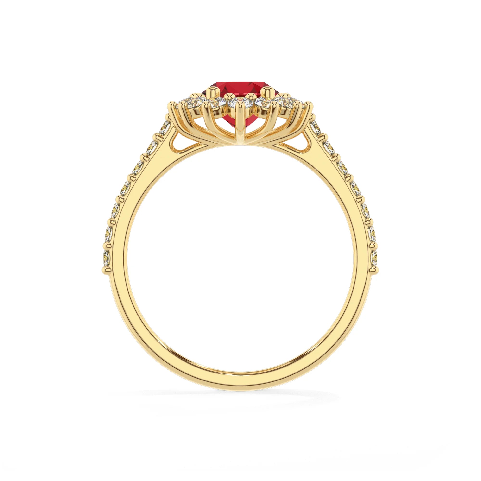 lab grown ruby oval solitaire rings in yellow gold