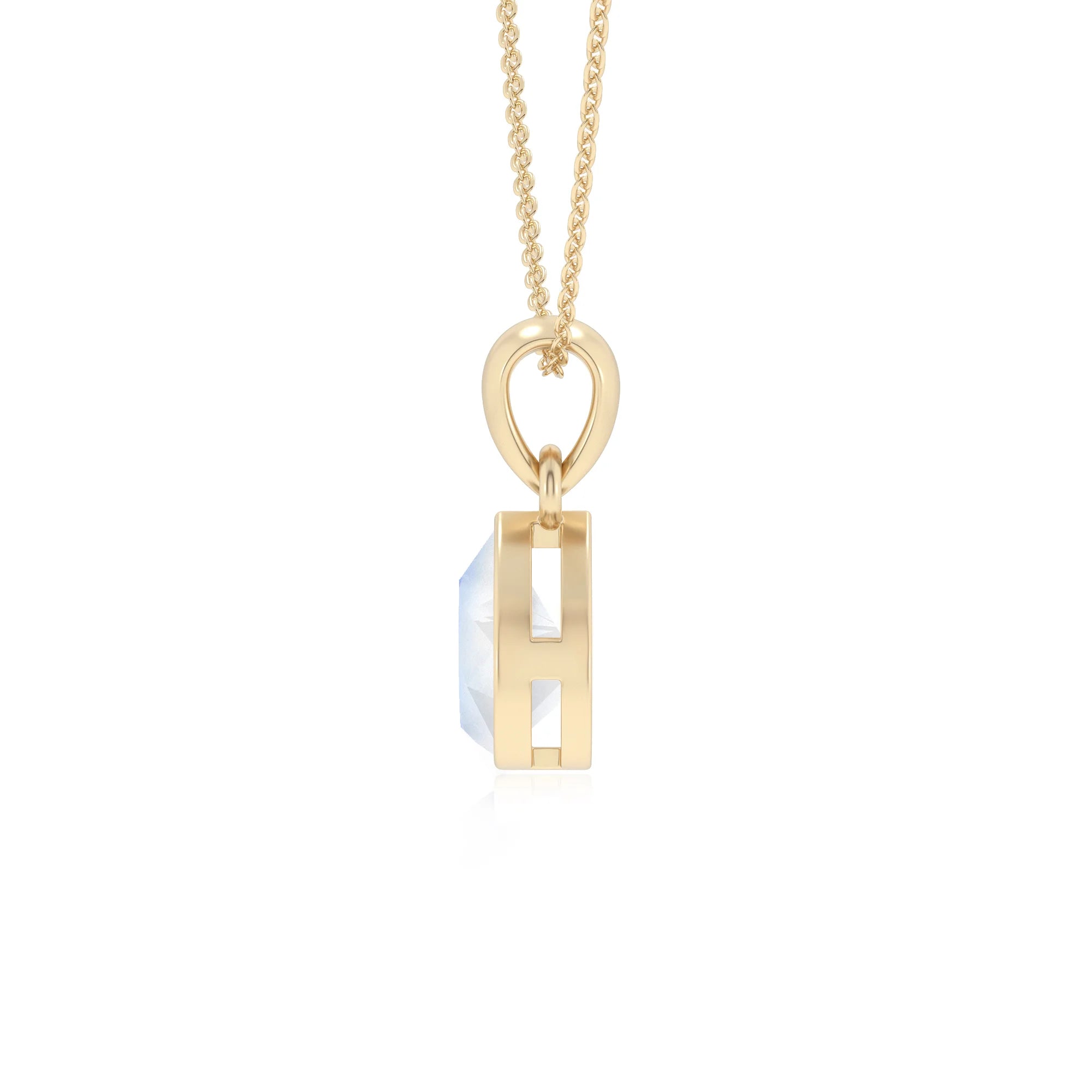 natural rainbow-moonstone pear solitaire necklaces in yellow gold