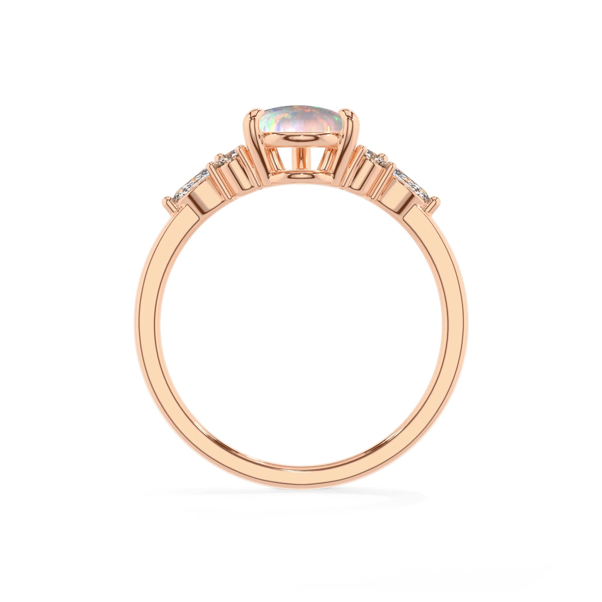 lab grown opal pear solitaire rings in rose gold