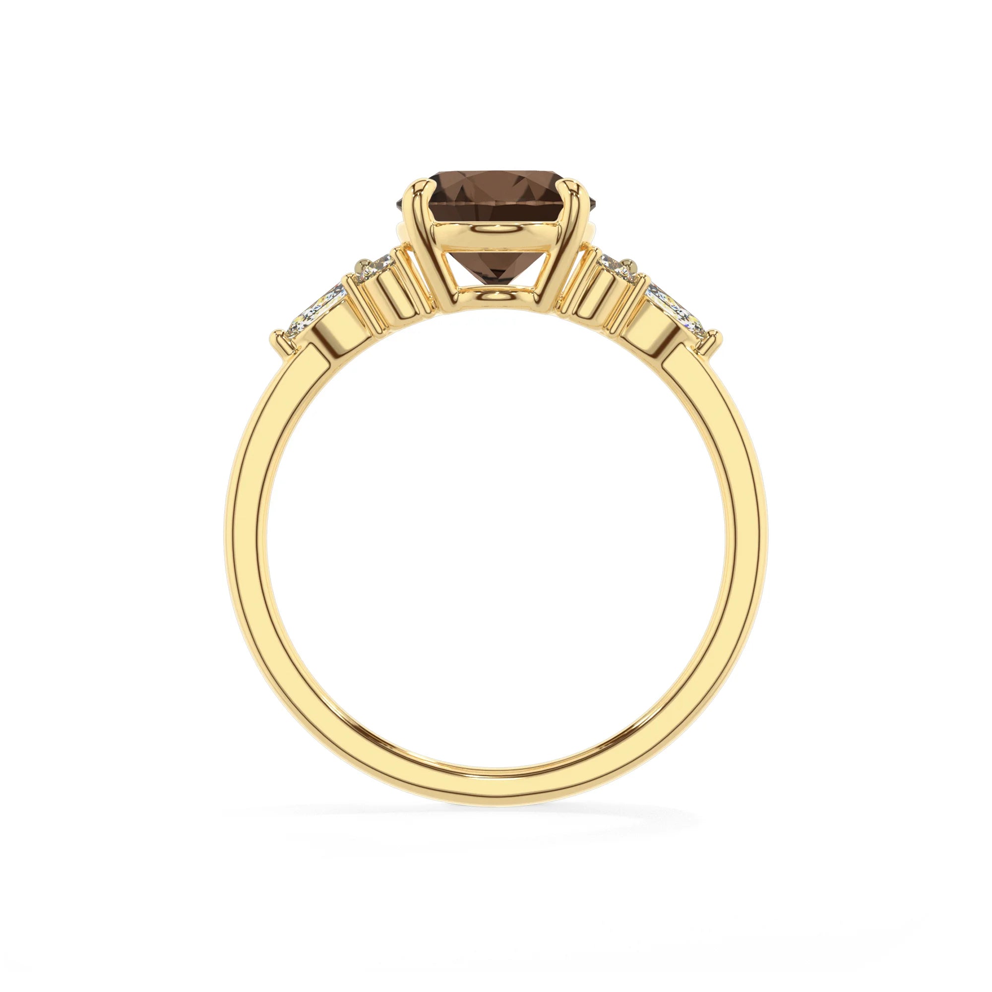 natural smoky-quartz oval solitaire rings in yellow gold