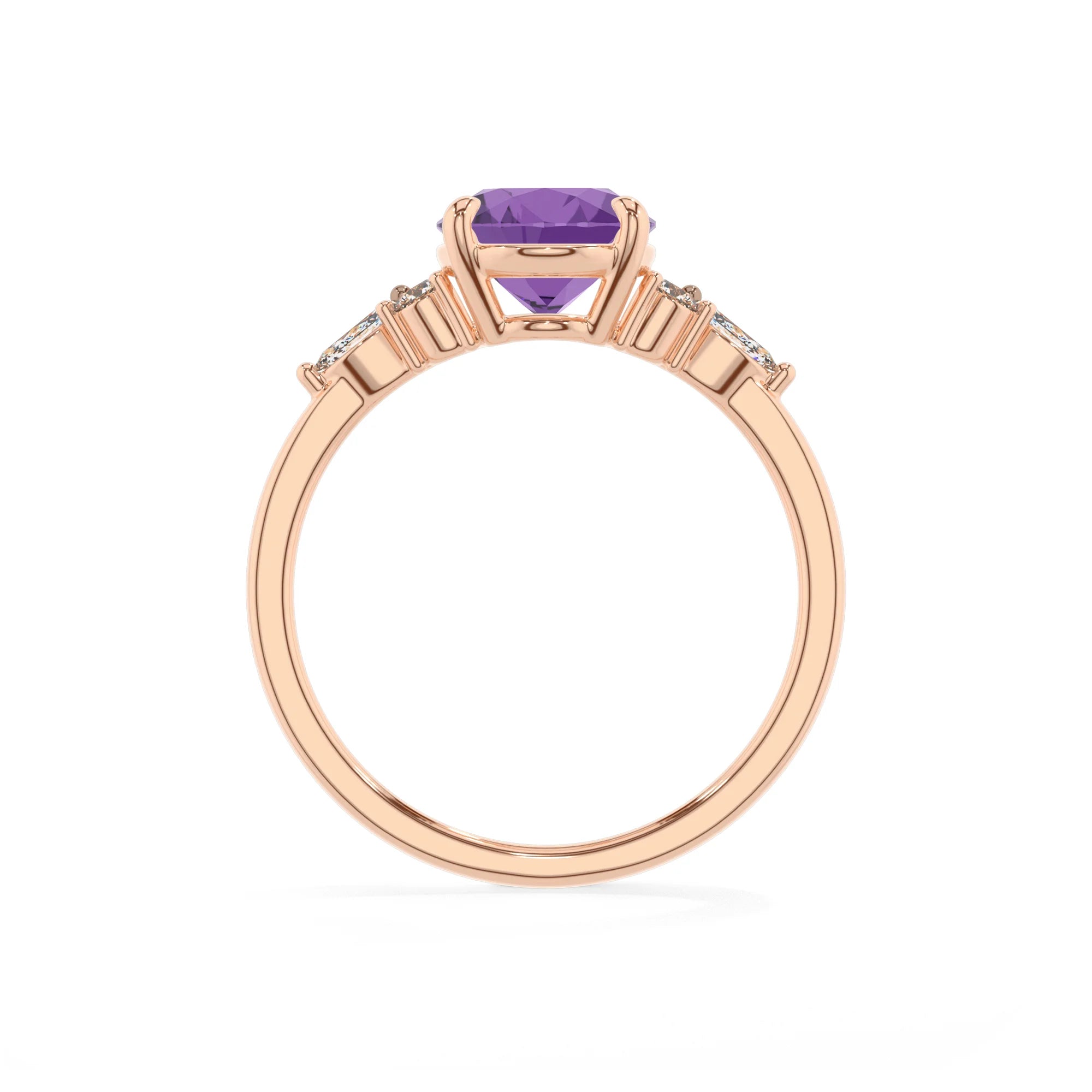 lab grown amethyst oval solitaire rings in rose gold