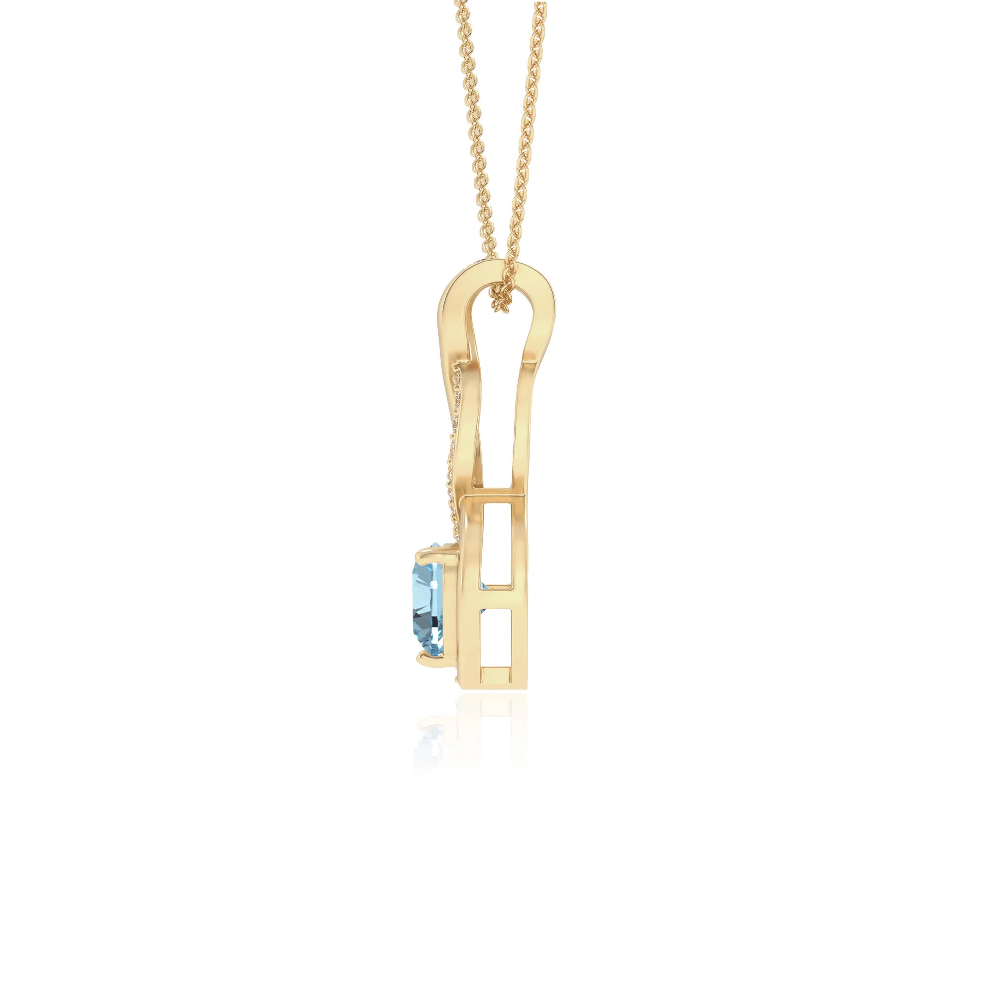 lab grown aquamarine heart infinity necklaces in yellow gold