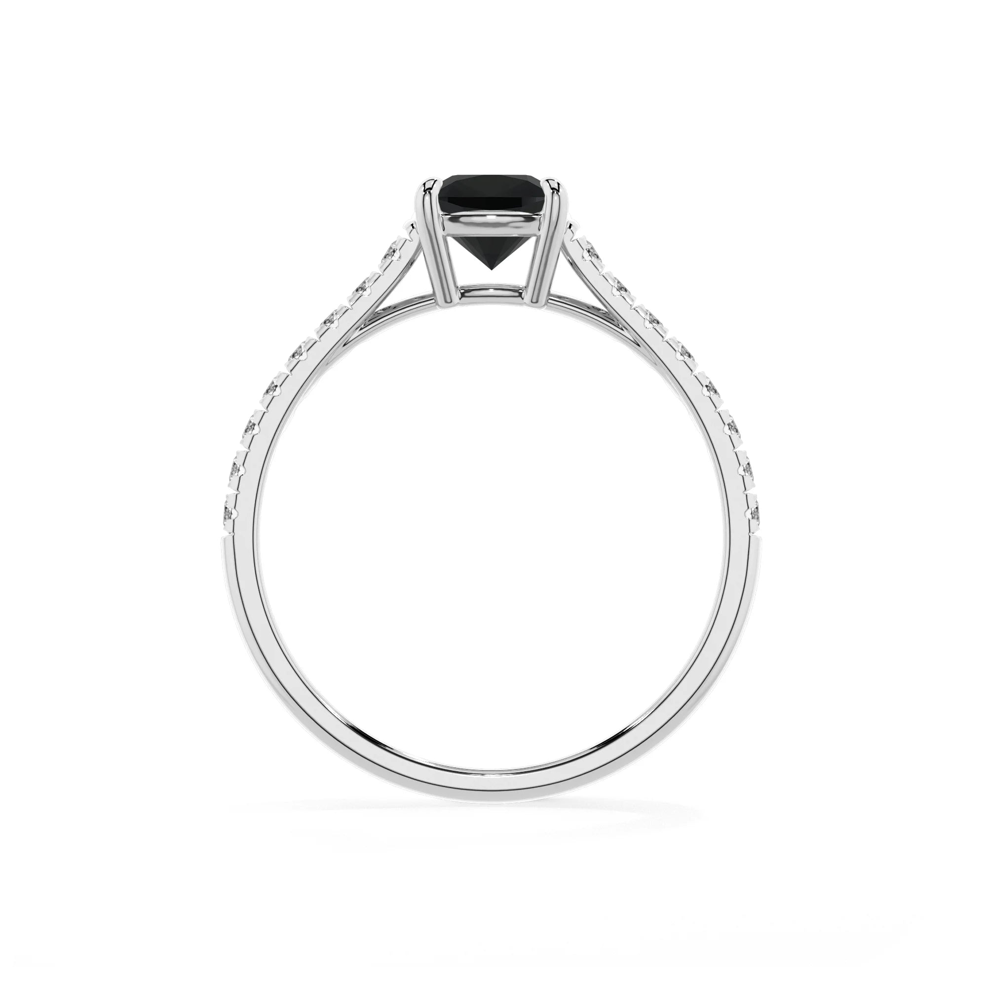 natural black-onyx cushion half eternity solitaire engagement rings in white gold