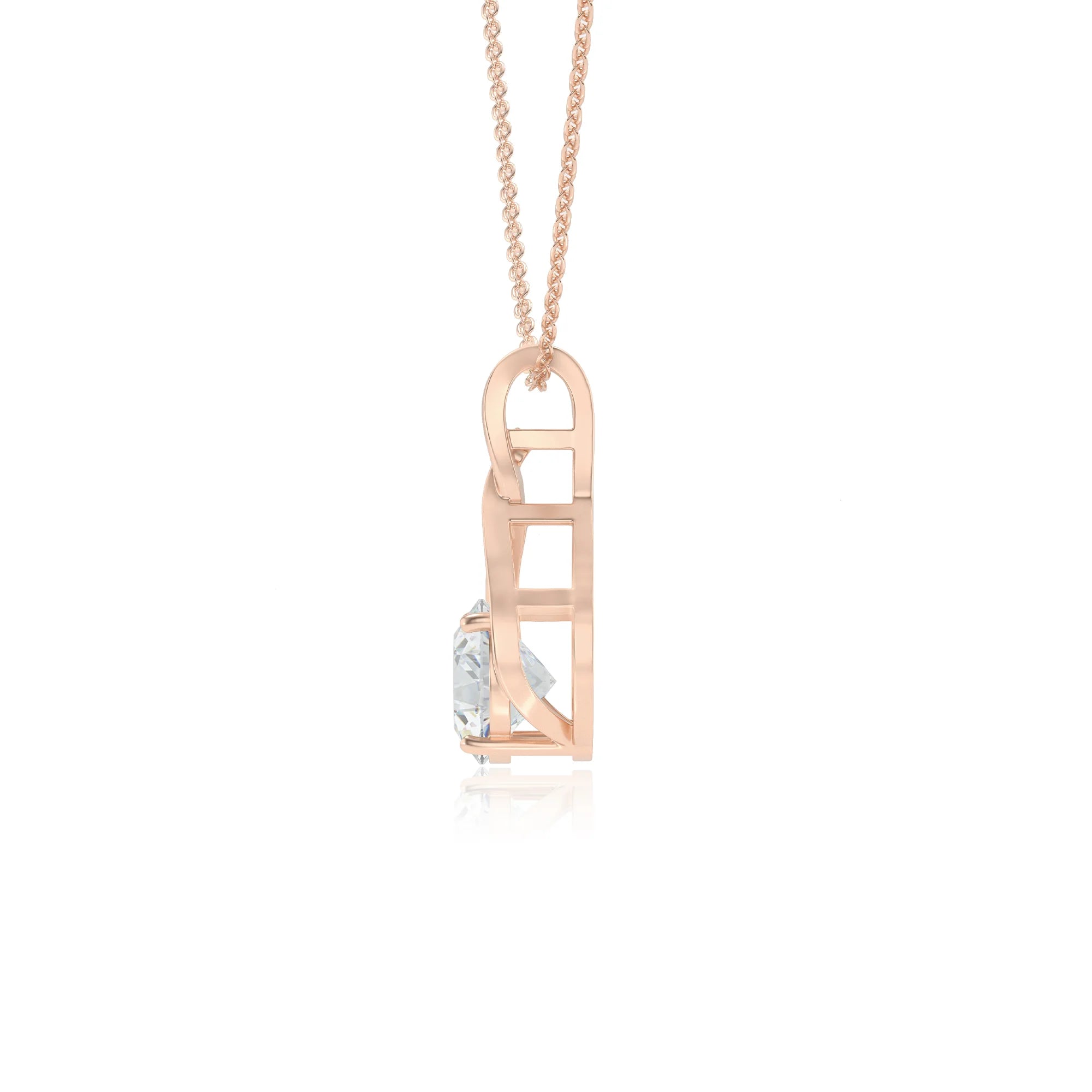 lab grown moissanite round solitaire necklaces in rose gold