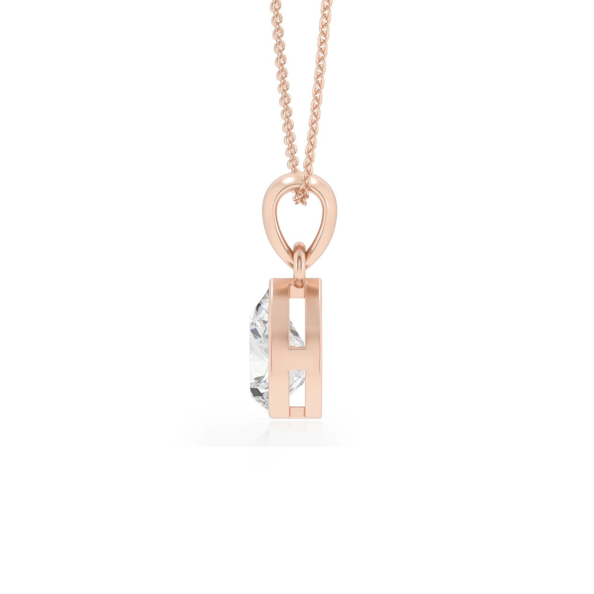 lab grown moissanite pear solitaire necklaces in rose gold