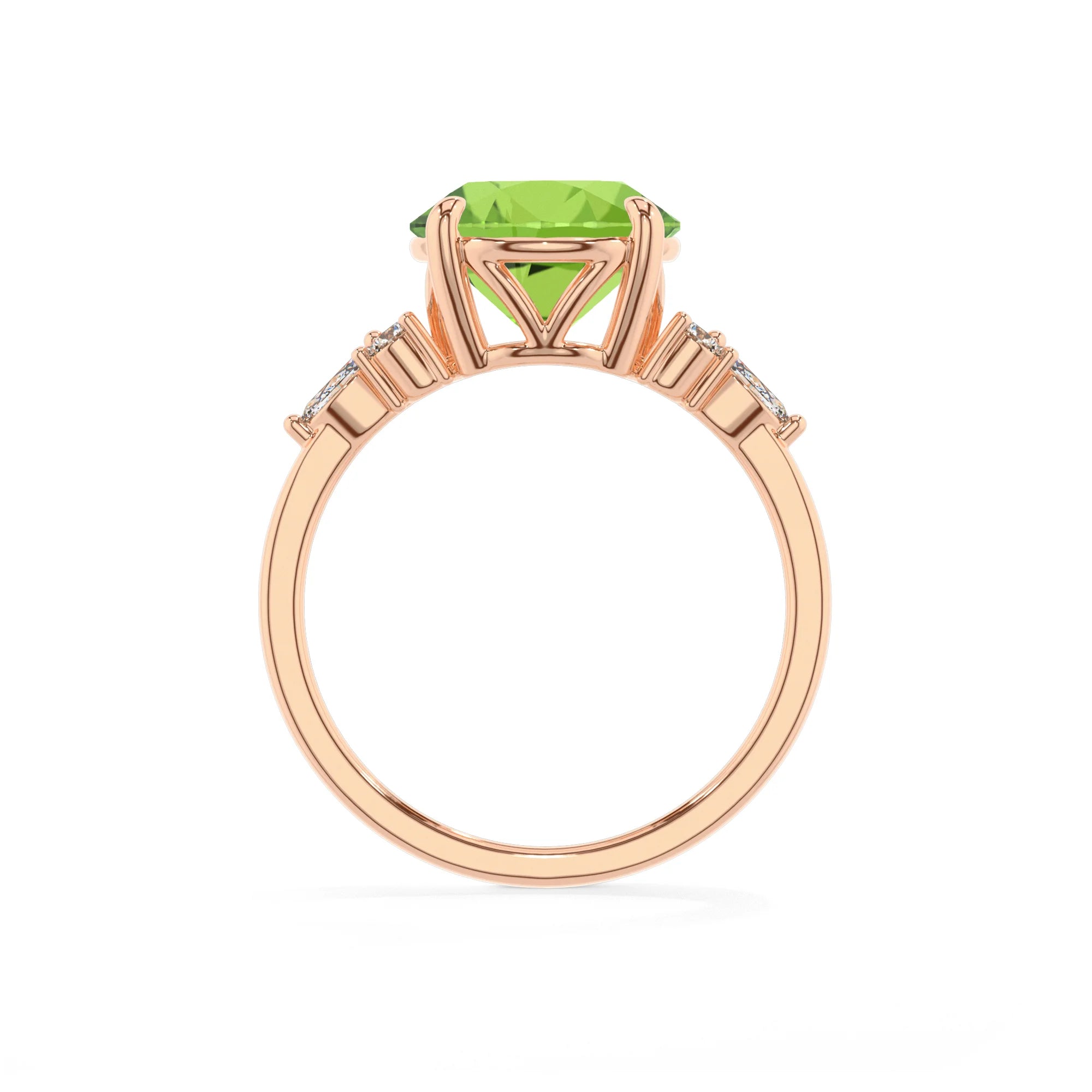natural peridot round solitaire rings in rose gold