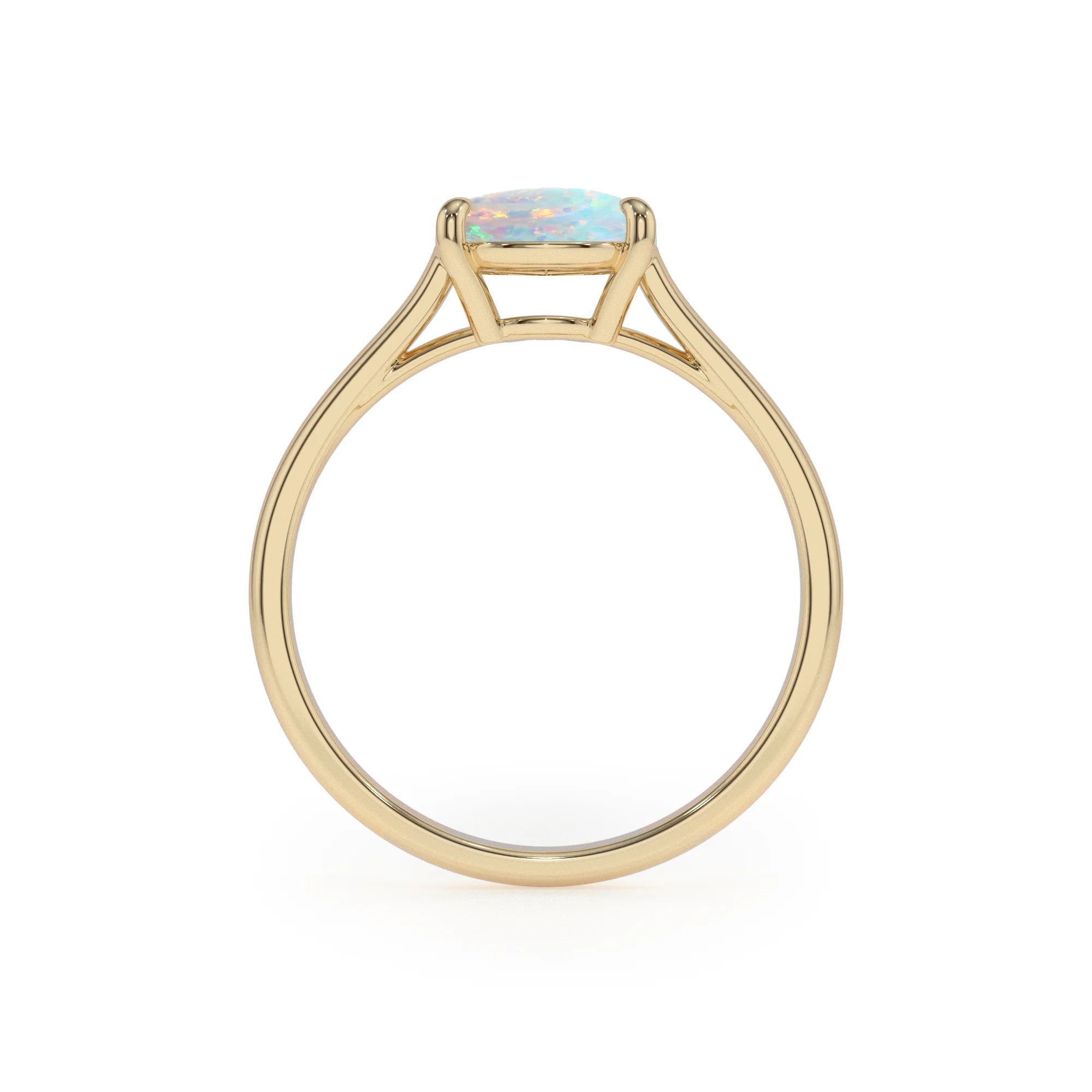 lab grown opal pear solitaire rings in yellow gold