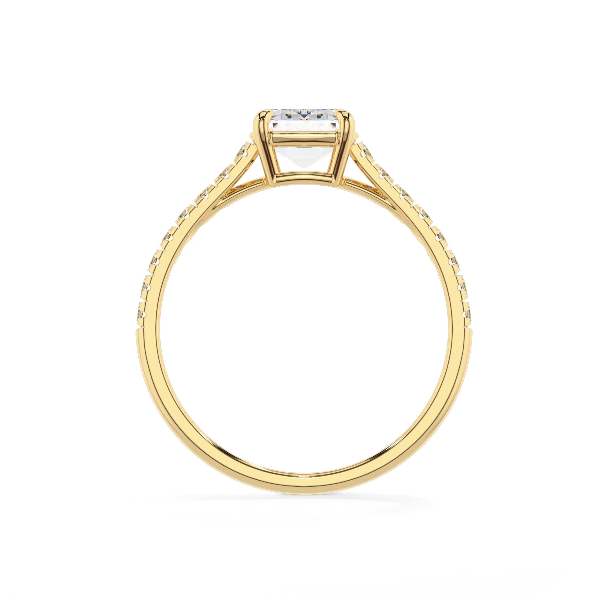 lab grown moissanite asscher half eternity solitaire engagement rings in yellow gold