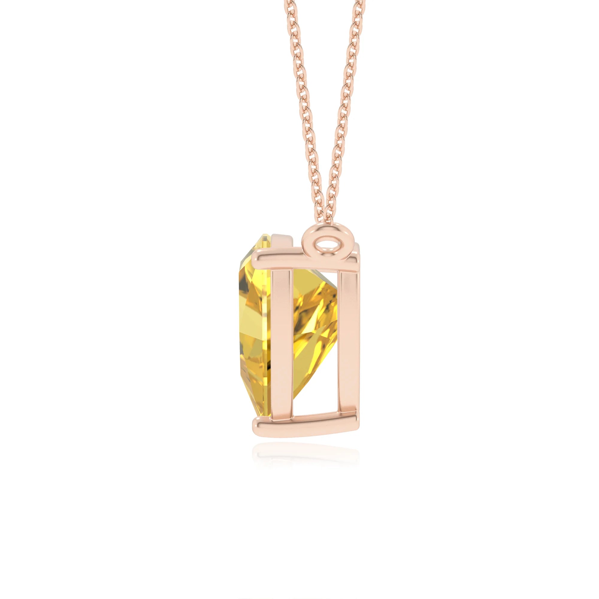 lab grown yellow-sapphire trillion solitaire necklaces in rose gold