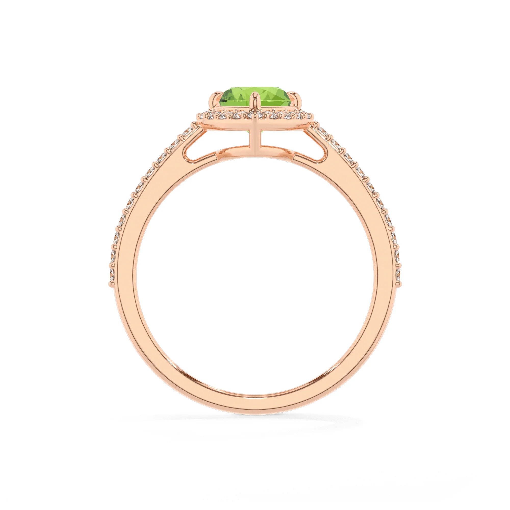 natural peridot heart solitaire rings in rose gold