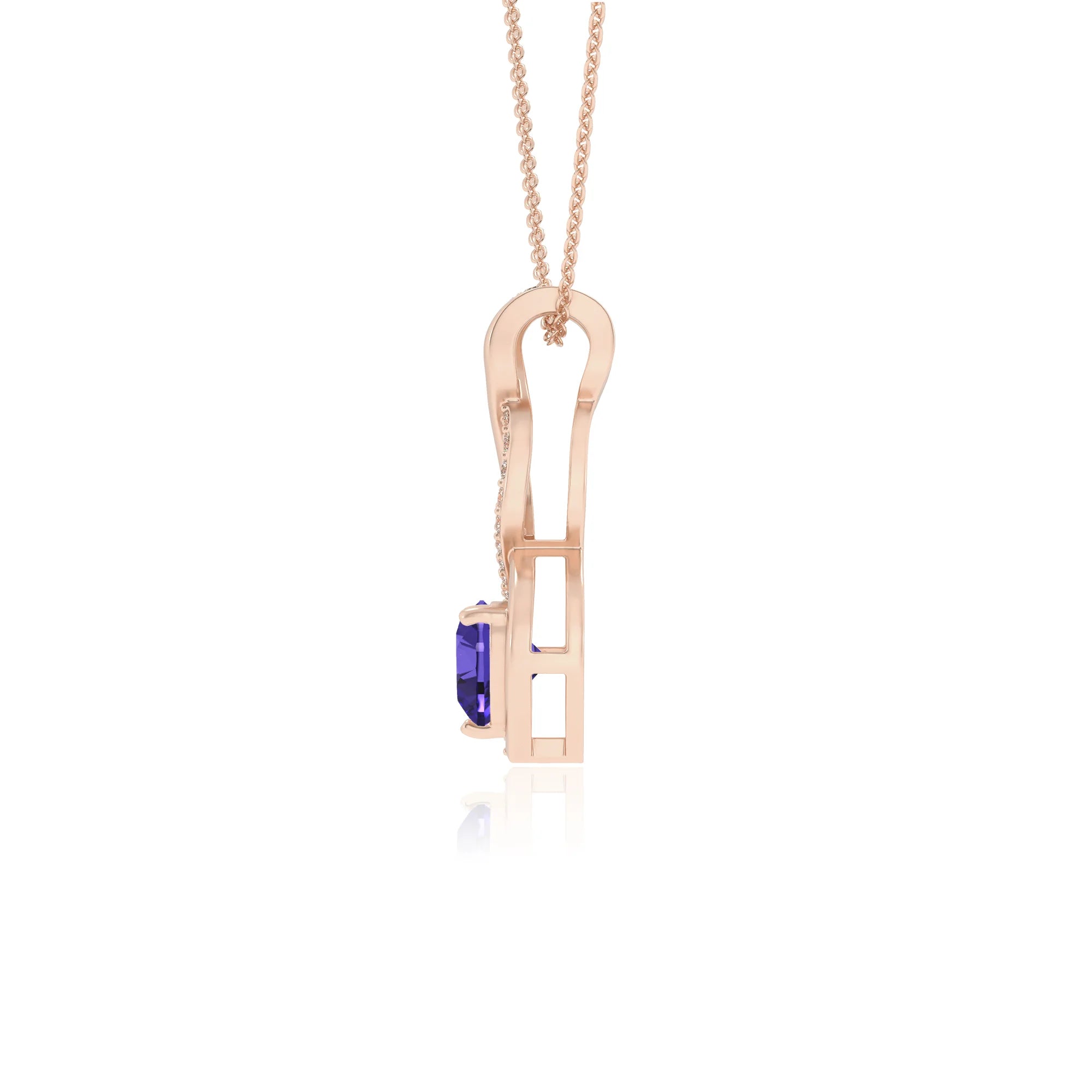 lab grown tanzanite heart infinity necklaces in rose gold