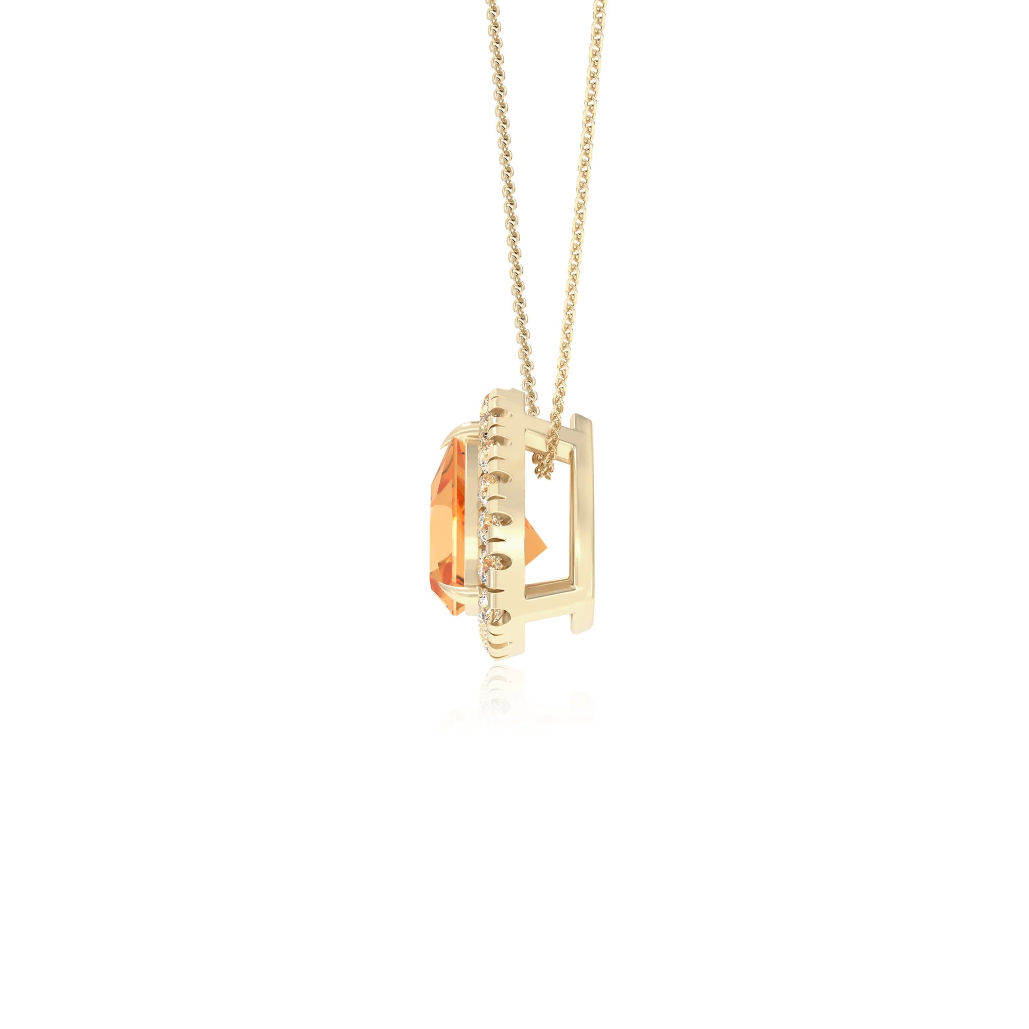 lab grown citrine trillion solitaire necklaces in yellow gold
