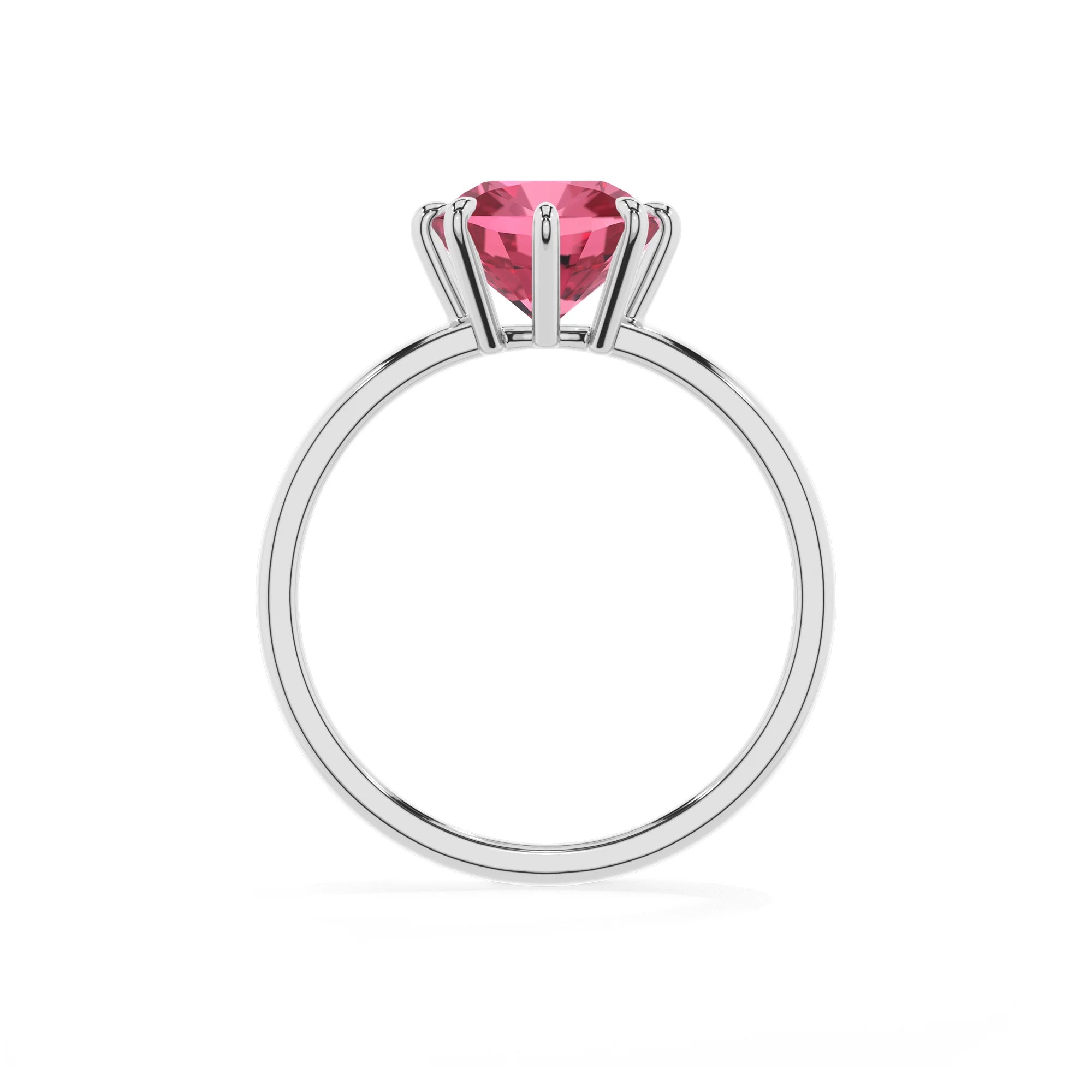lab grown pink-tourmaline cushion solitaire rings in platinum