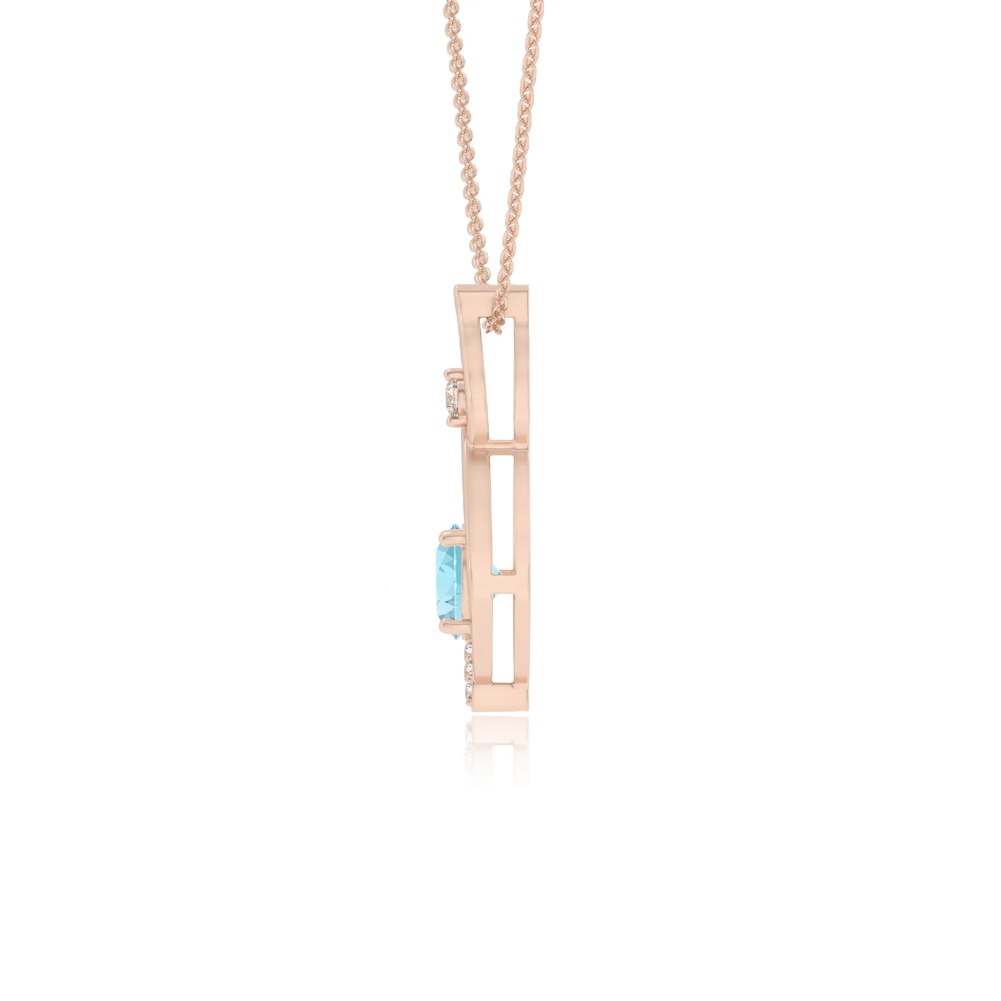 lab grown aquamarine round solitaire necklaces in rose gold