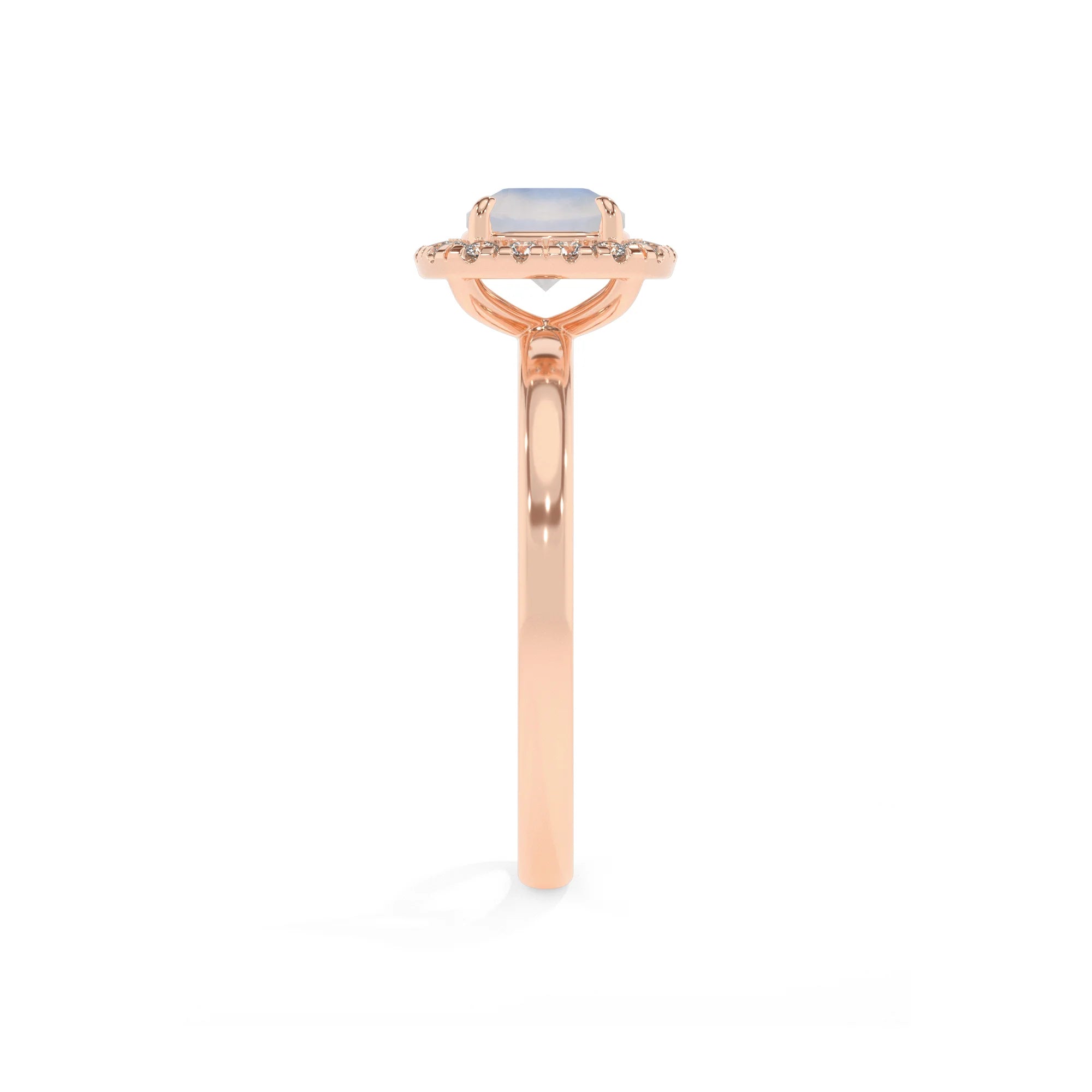 natural rainbow-moonstone cushion solitaire rings in rose gold