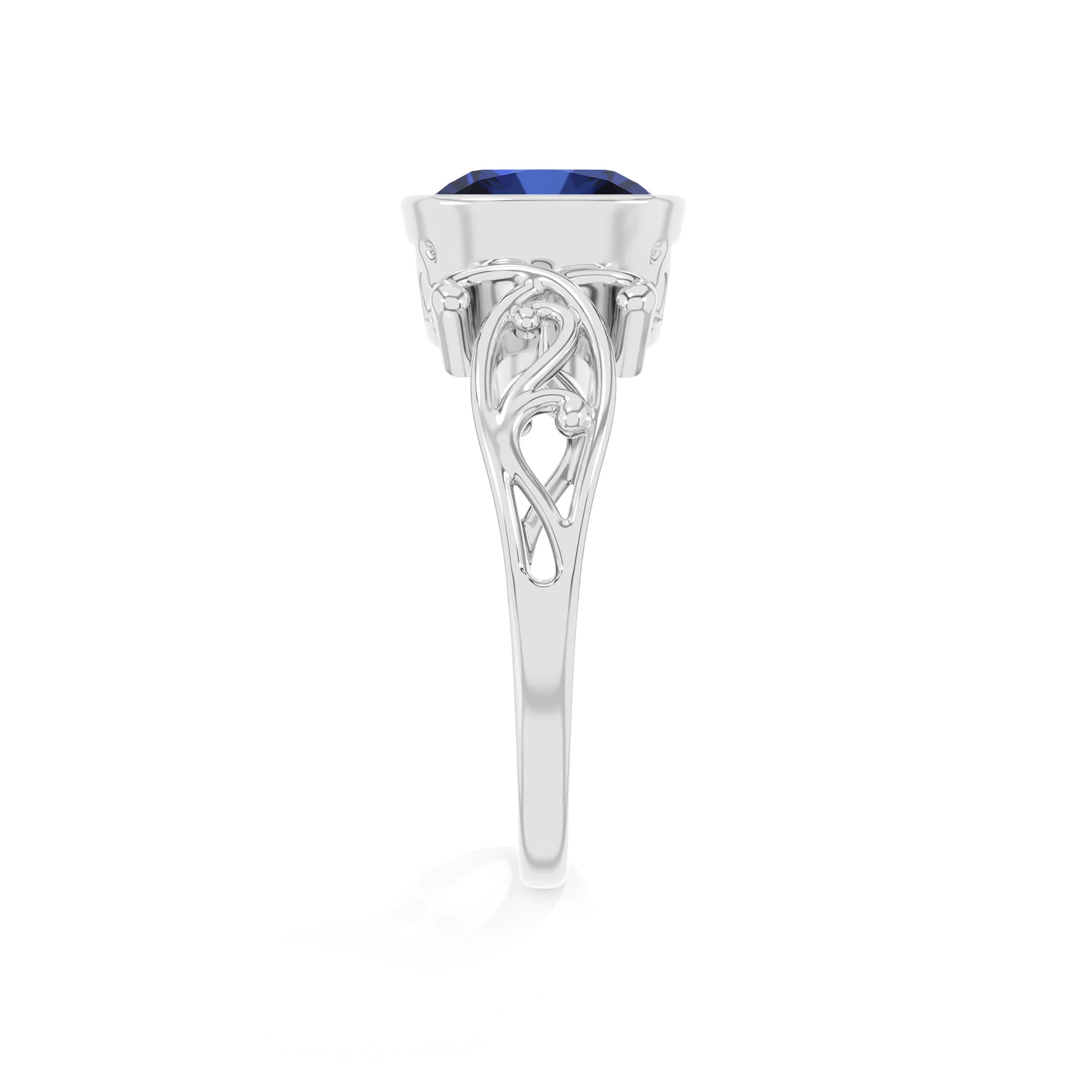 lab grown blue-sapphire cushion solitaire rings in platinum