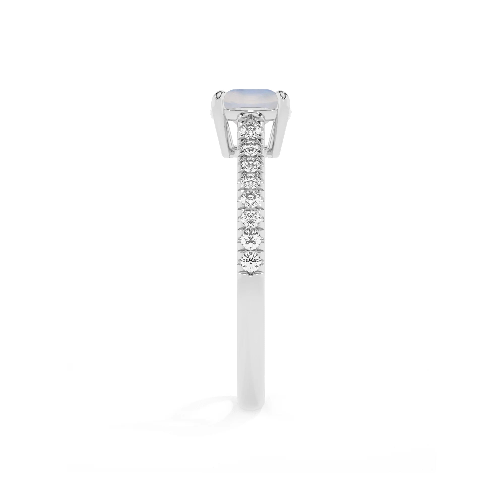 natural rainbow-moonstone cushion half eternity solitaire engagement rings in platinum