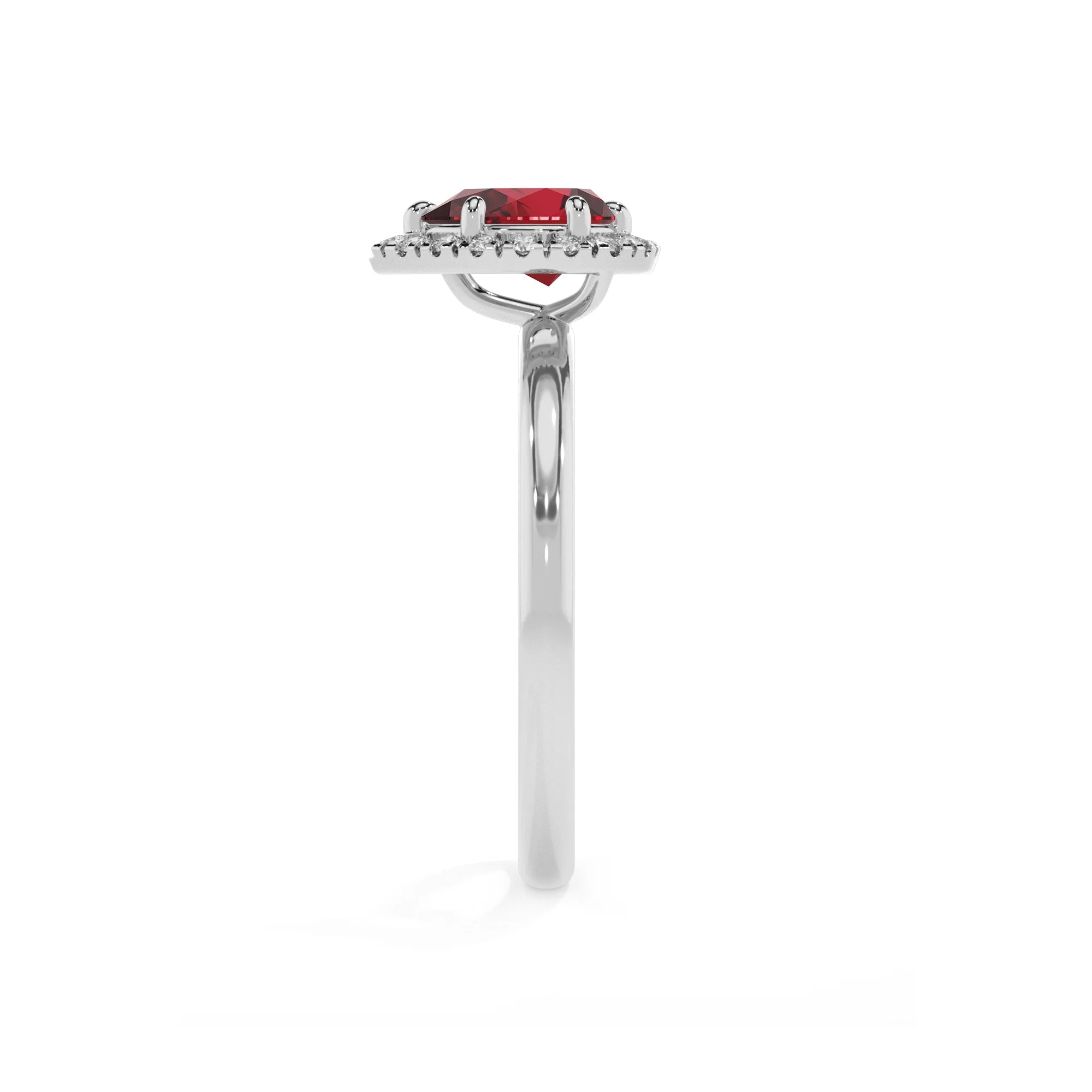 lab grown ruby pear solitaire rings in white gold
