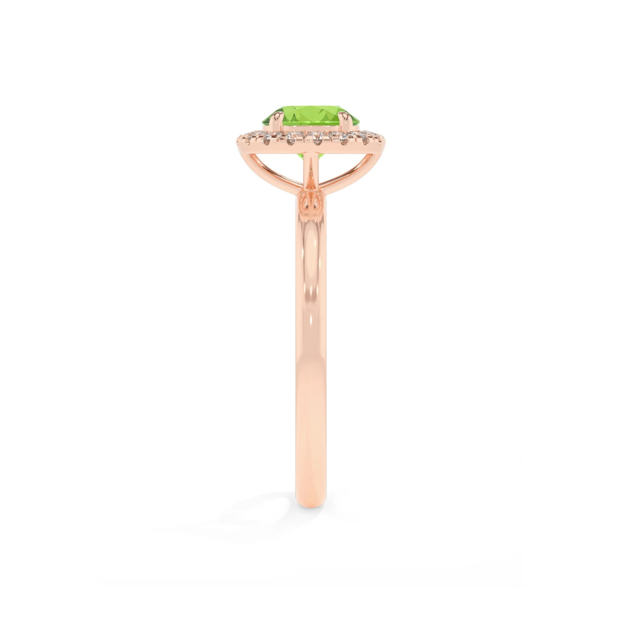 natural peridot round solitaire rings in rose gold