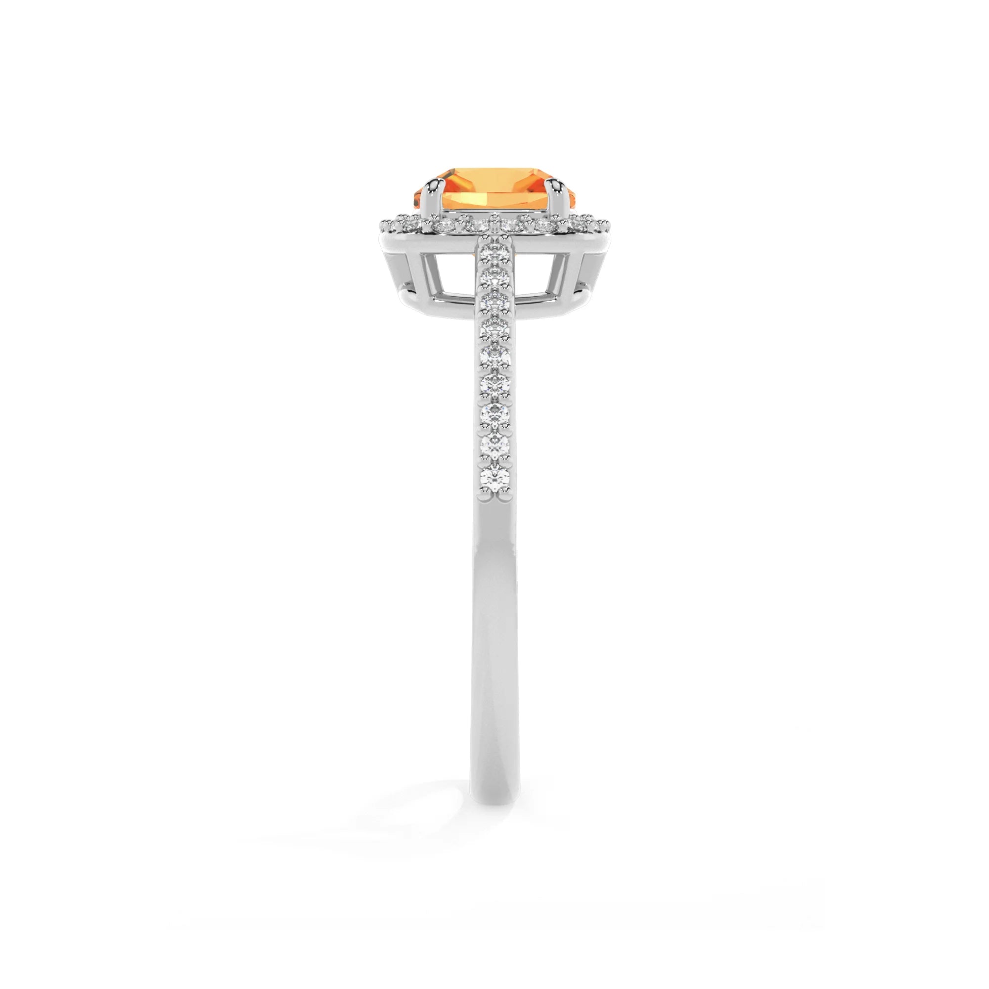 lab grown citrine cushion solitaire rings in platinum