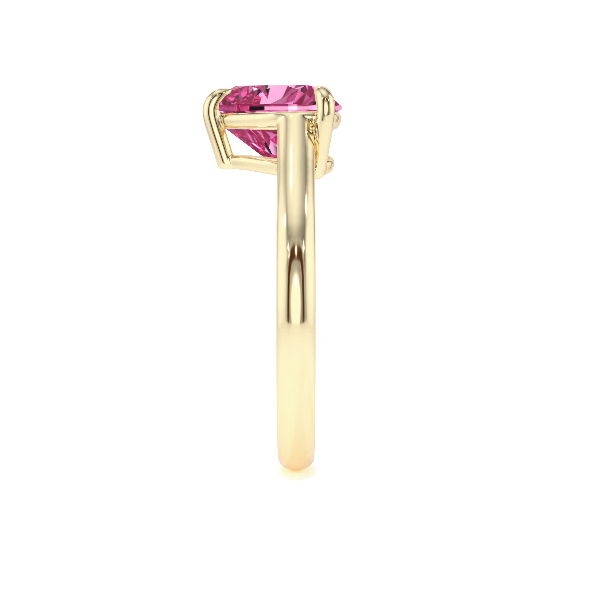 lab grown pink-sapphire heart solitaire rings in yellow gold