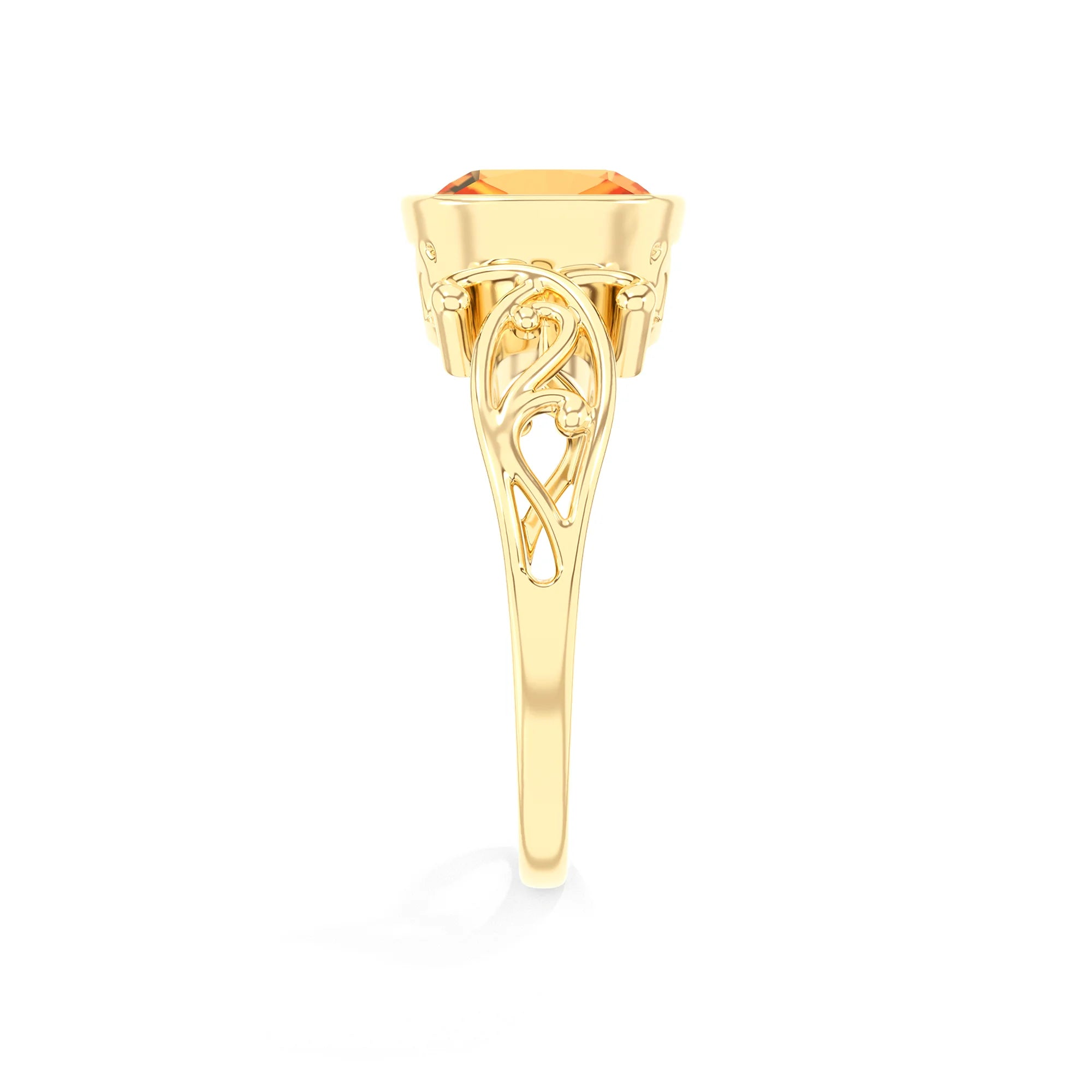 lab grown citrine cushion solitaire rings in yellow gold