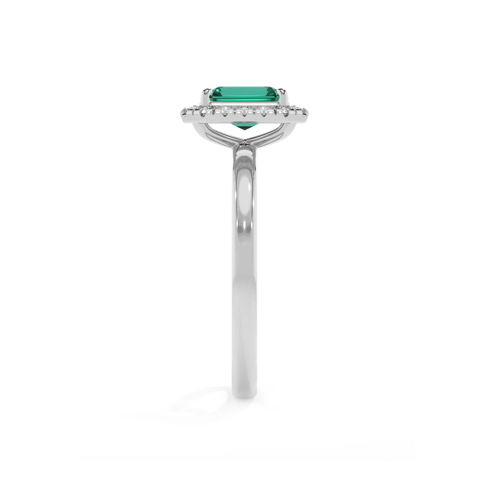 lab grown emerald octogon cut solitaire rings in white gold