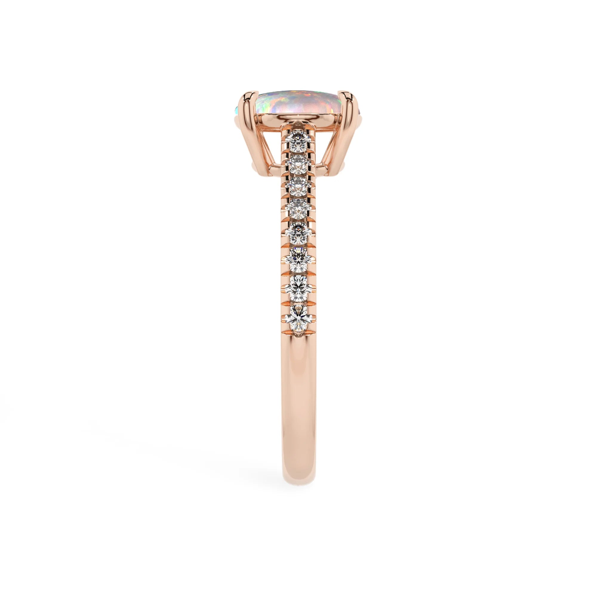 lab grown opal round half eternity solitaire engagement rings in rose gold