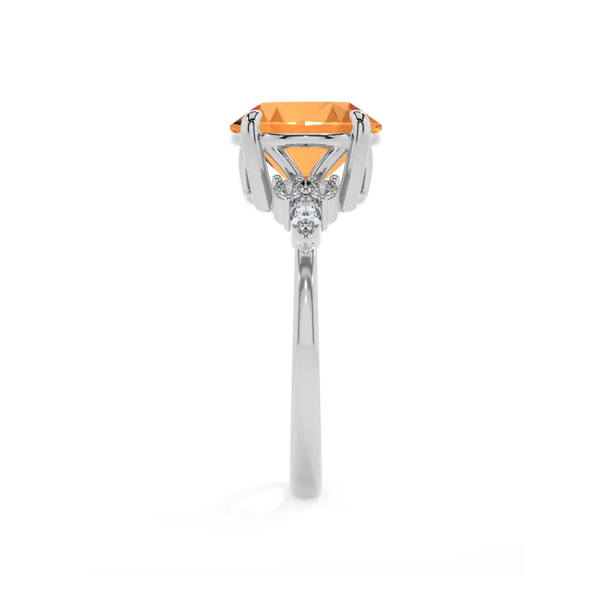 lab grown citrine round solitaire rings in white gold