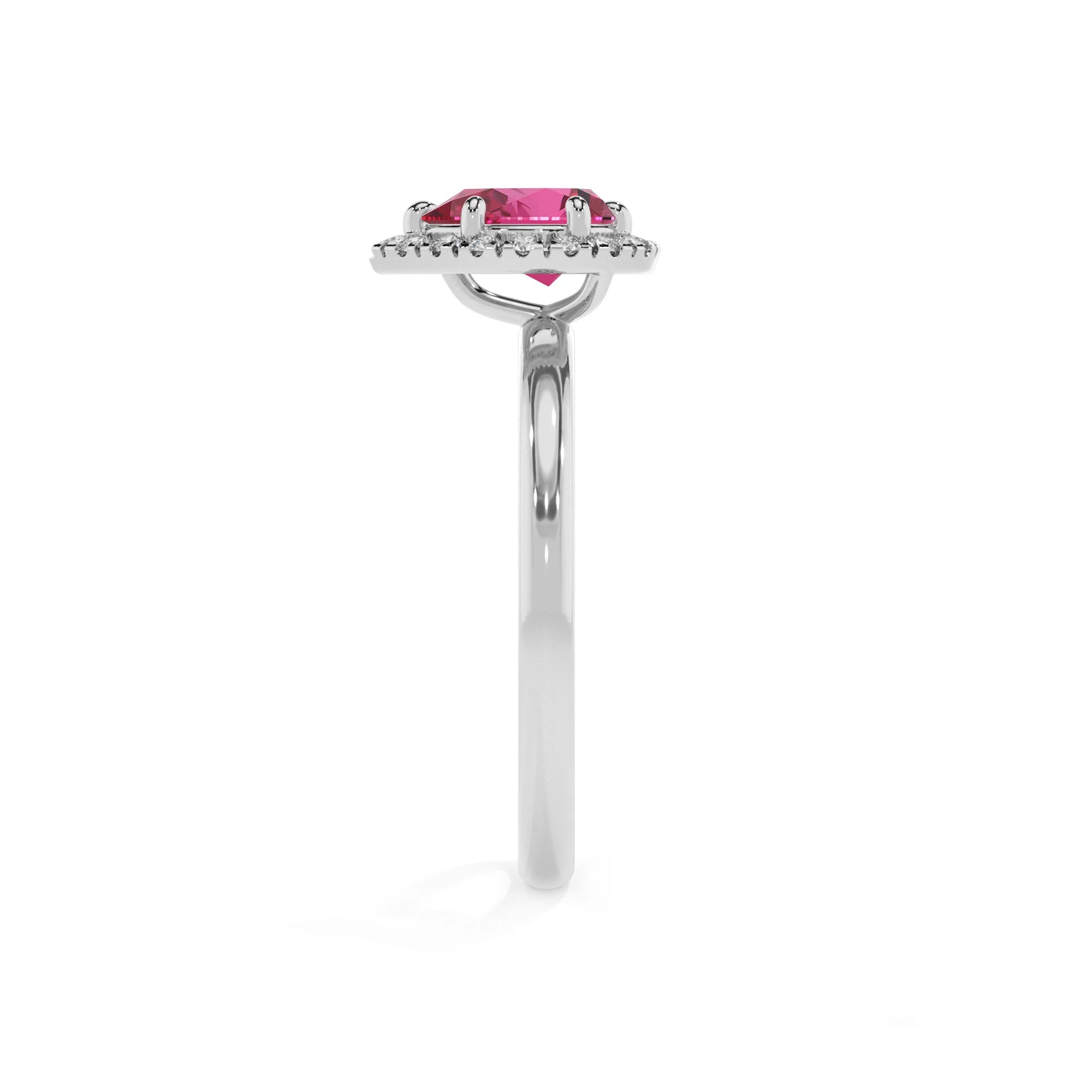 lab grown pink-sapphire pear solitaire rings in platinum