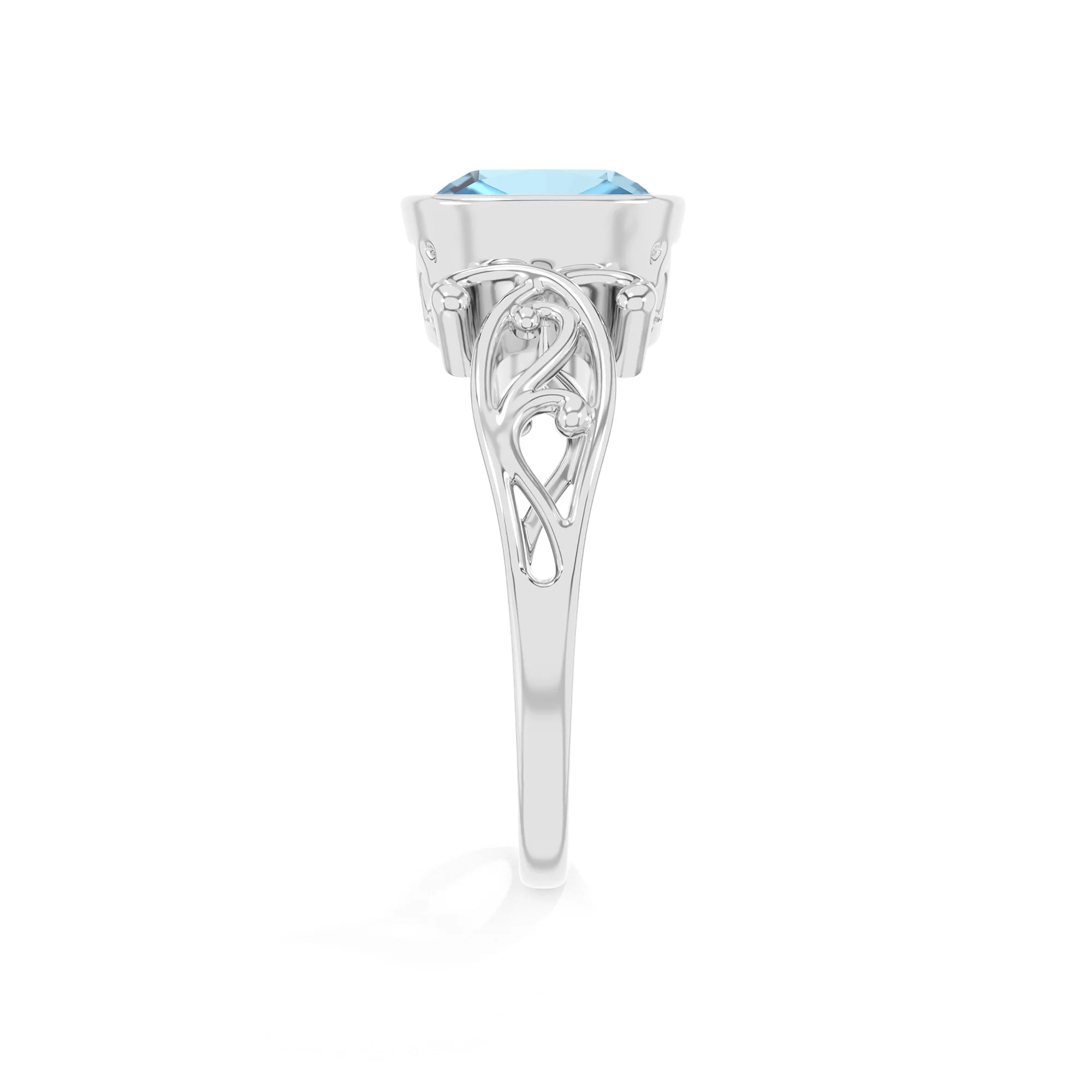 lab grown aquamarine cushion solitaire rings in platinum