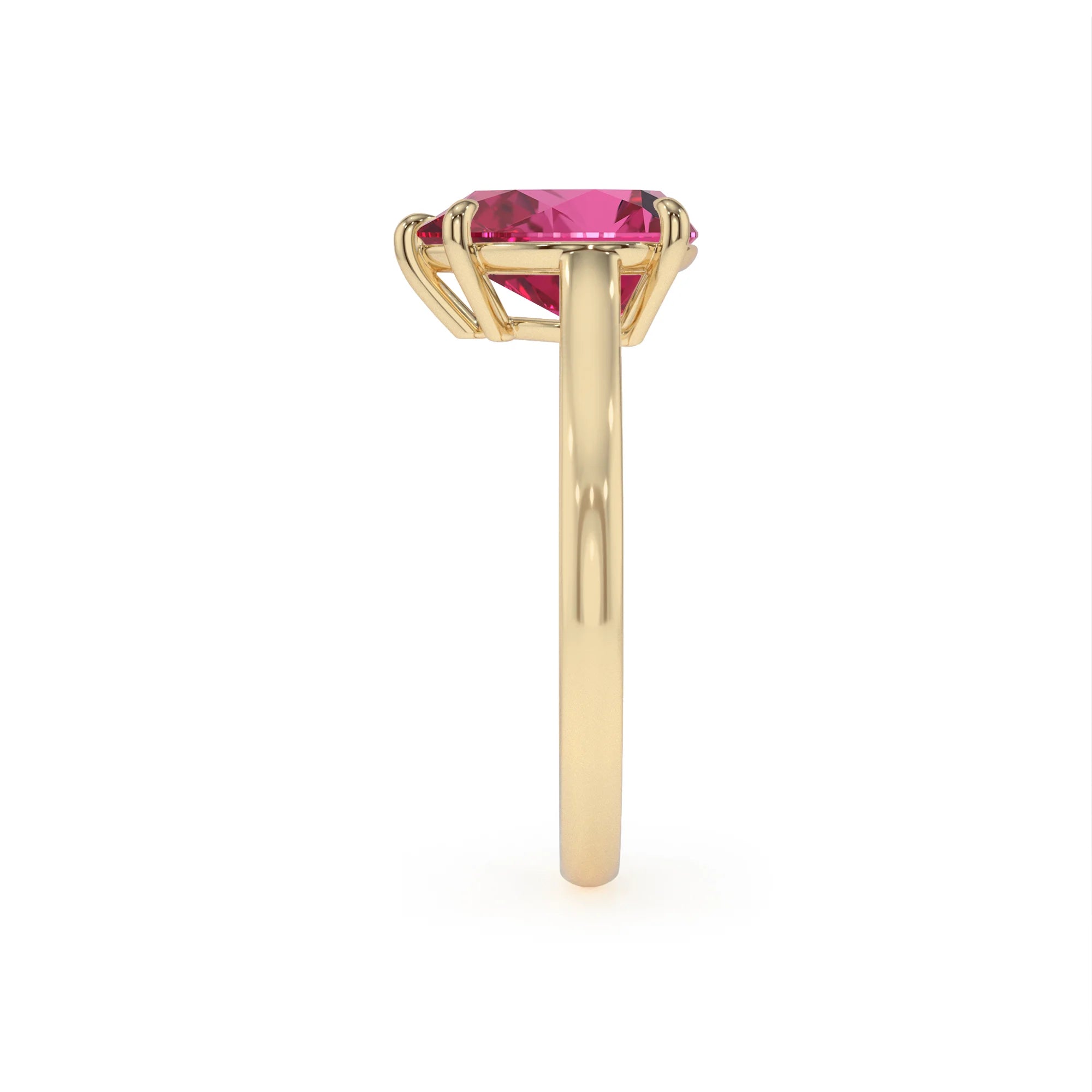 lab grown pink-sapphire pear solitaire rings in yellow gold