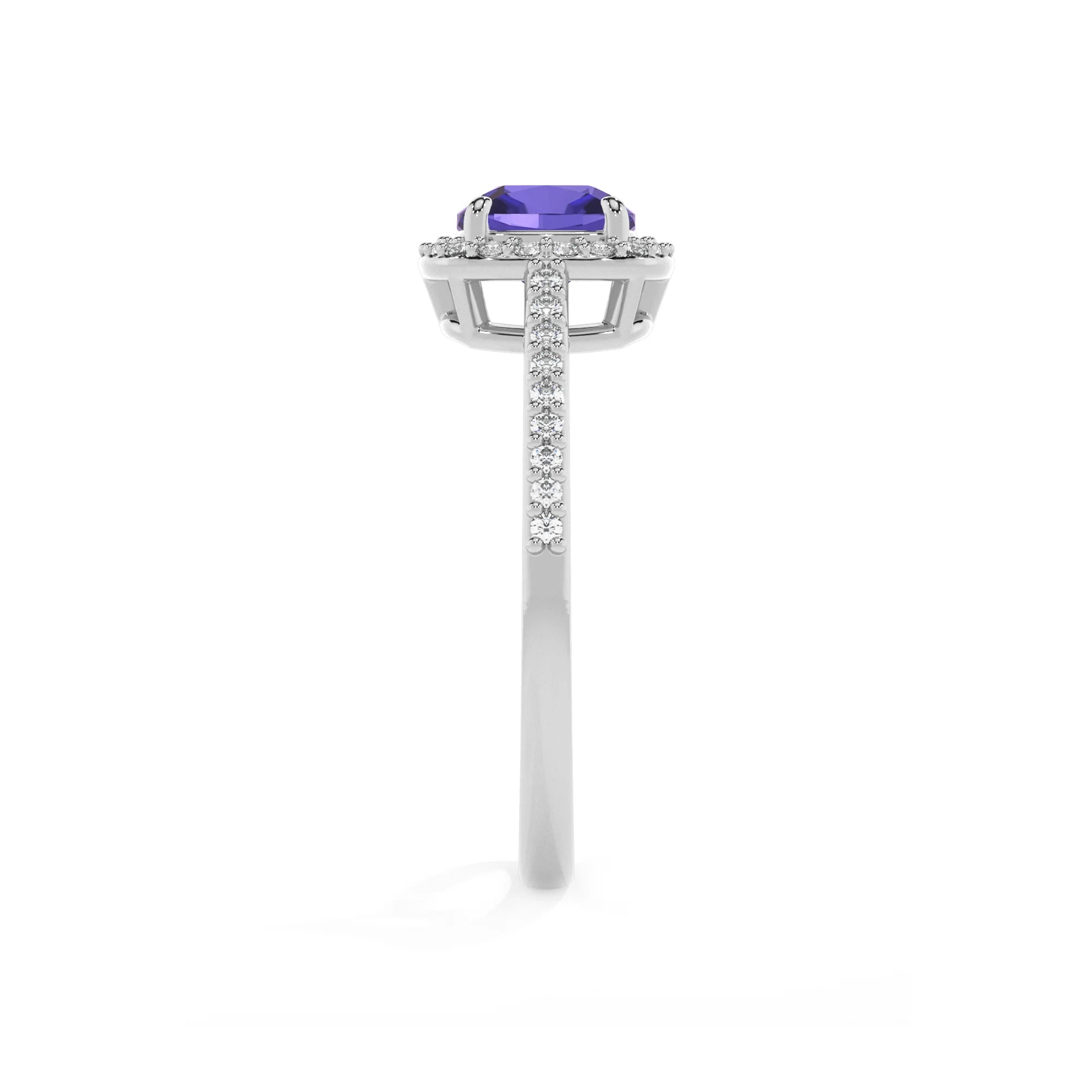 lab grown tanzanite cushion solitaire rings in sterling silver